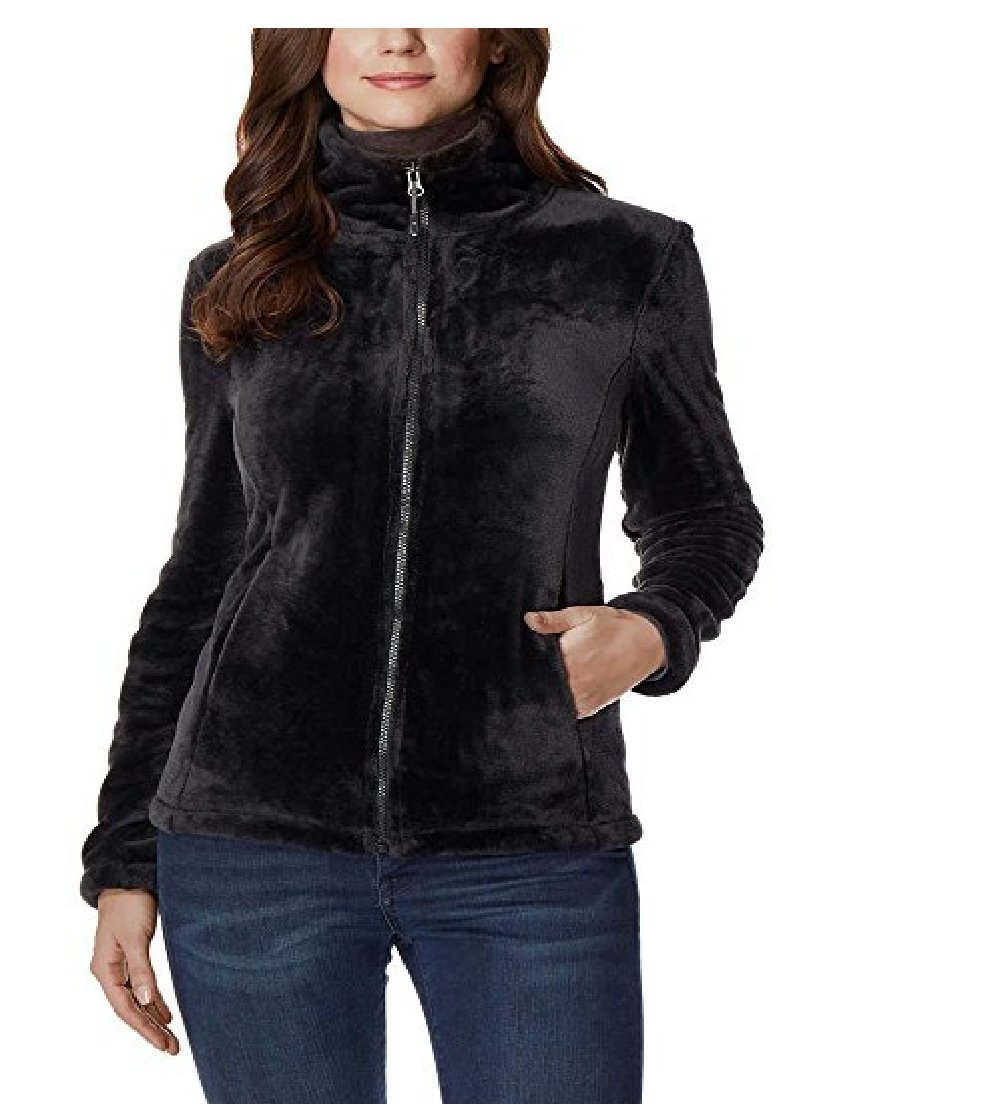 32 Degrees Women's Plush Faux Fur Super Soft Full Zip Jacket - Cozy Winter Outerwear for Casual Wear & Outdoor Activities (Black, Medium)
