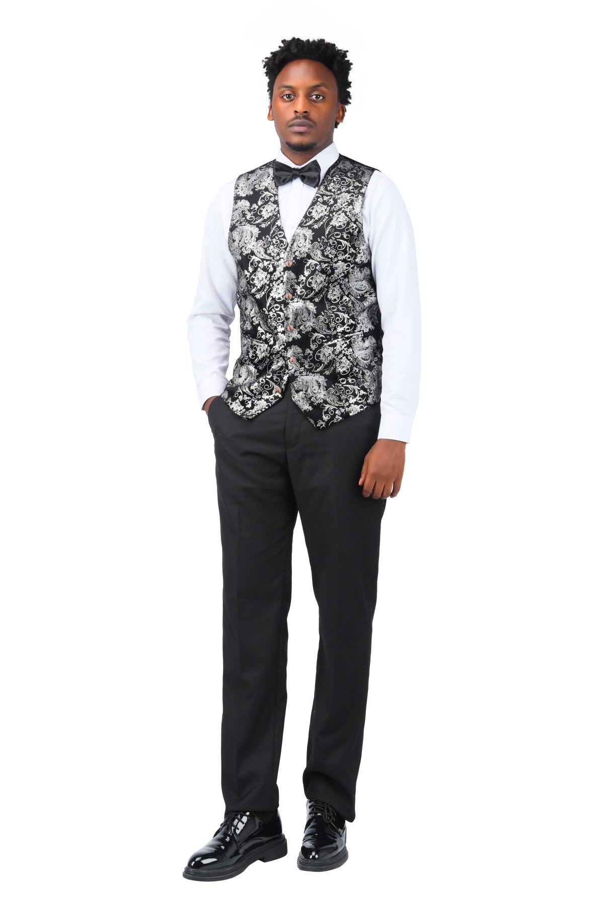 Stylish Single Breasted Slim Fit Printed Vest Waistcoat in Silver - Perfect for Business Casual, Office Wear & Formal Occasions