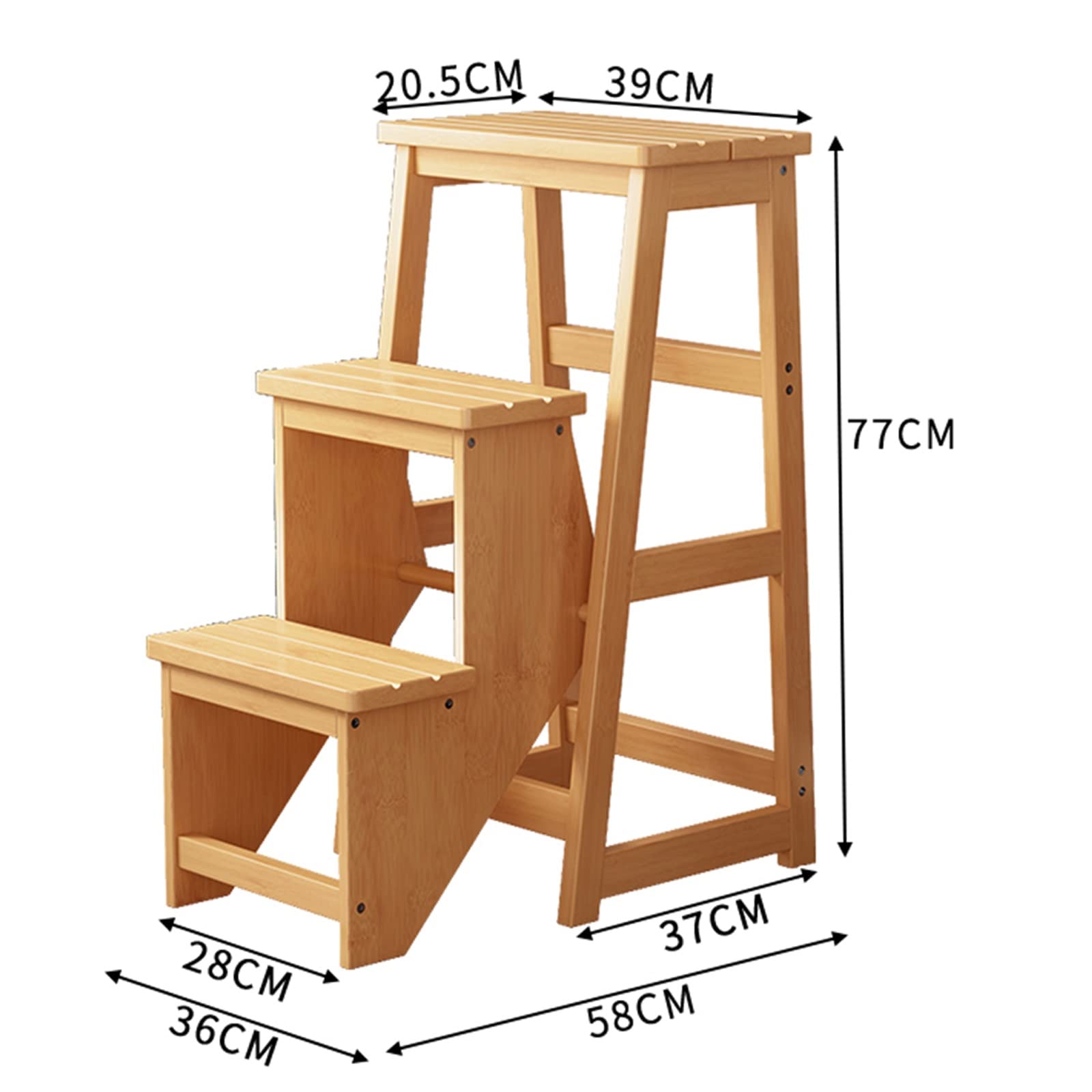FADUNI 3-Step Wooden Folding Step Stool with Non-Slip Treads - Compact Safety Ladder Stool for Home, Kitchen, Bathroom, Library - Perfect for Reaching High Shelves and Storage Spaces