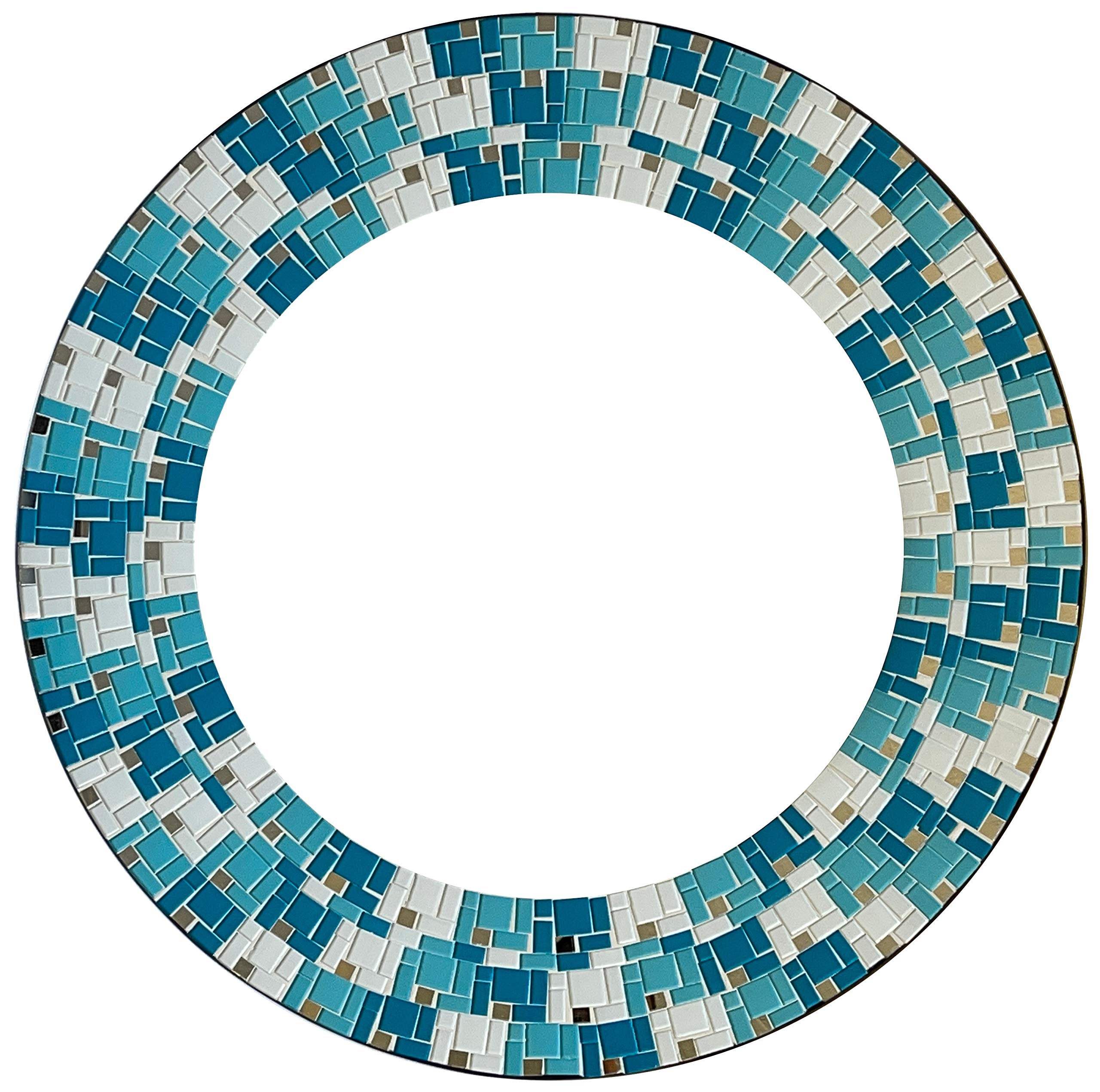 Handcrafted Teal and White Mosaic Wall Mirror - 24