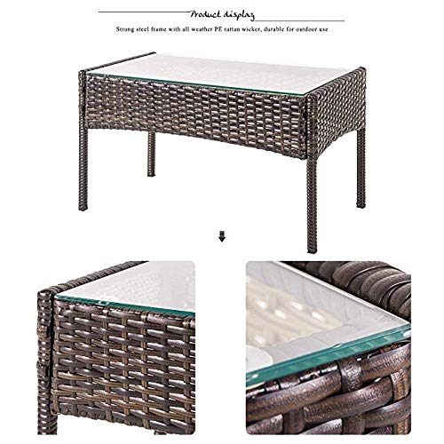 4-Piece Outdoor Patio Furniture Set - PE Wicker Rattan Sofa with Cushions & Tempered Glass Coffee Table - Brown - Perfect for Garden, Poolside, and Backyard Relaxation