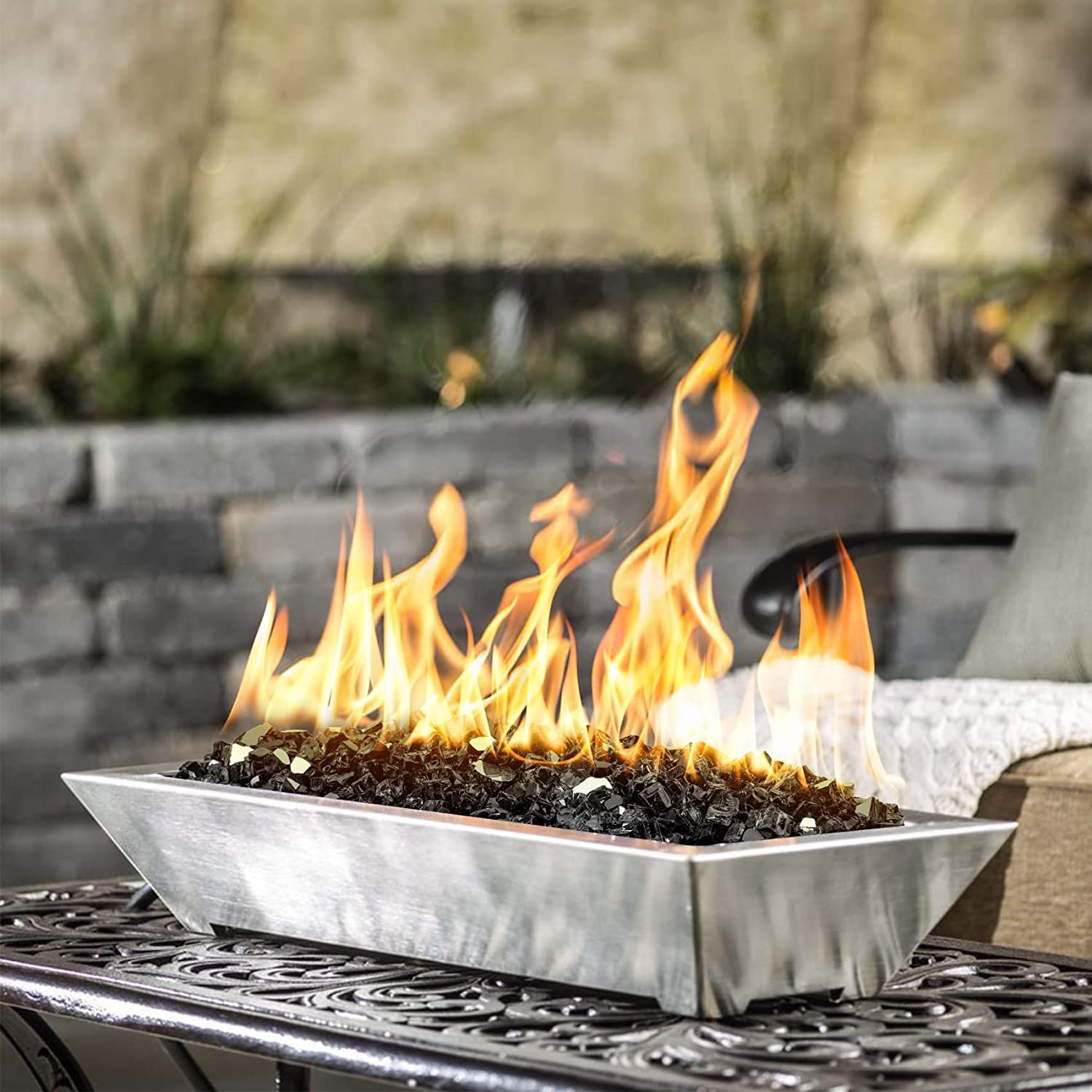 OnlyFire 10 lbs Reflective Fire Glass Rocks - 1/2 Inch High Luster Onyx Black for Propane Fire Pit, Gas Fireplace, Fire Pit Table & Fire Bowl - Perfect for Outdoor Patio, Backyard Decor & Cozy Fireplace Ambiance