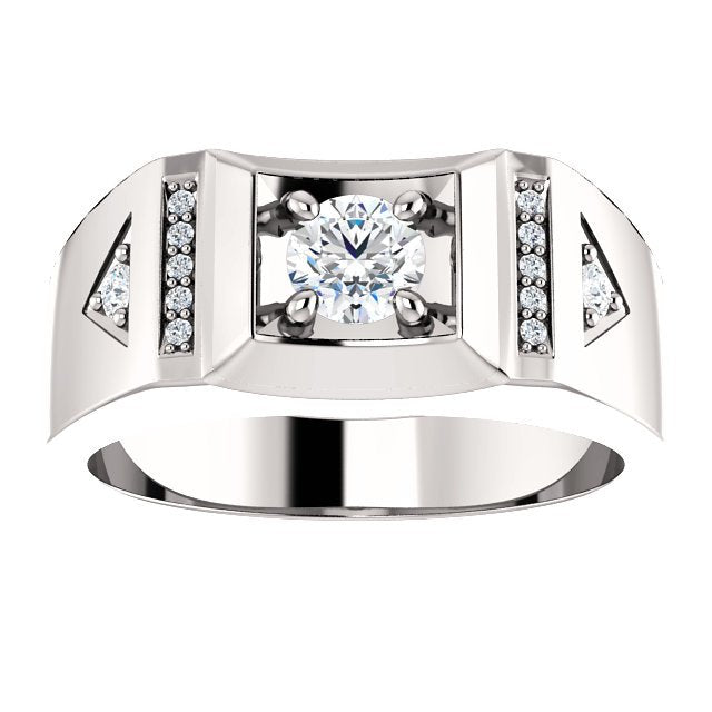 14KT Gold Men's Diamond Accent Ring - 1/2 CTW Round Cut Solitaire Ring for Wedding, Anniversary & Special Occasions