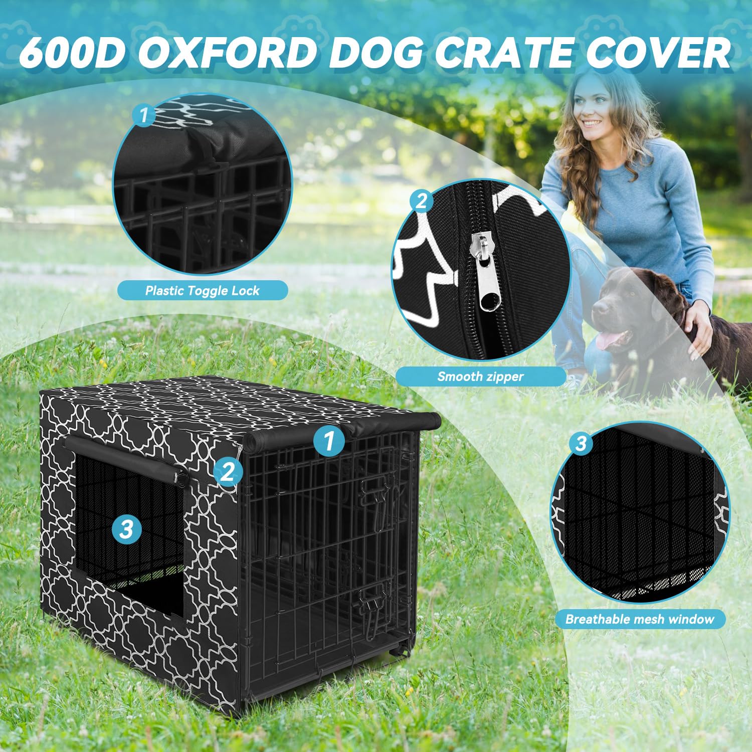 X-ZONE PET 36 Inch Heavy Duty Dog Crate Cover - Waterproof Polyester Kennel Cover for Wire Dog Cages, Indoor & Outdoor Use, Black Print - Perfect for Home, Travel, and Kennel Protection