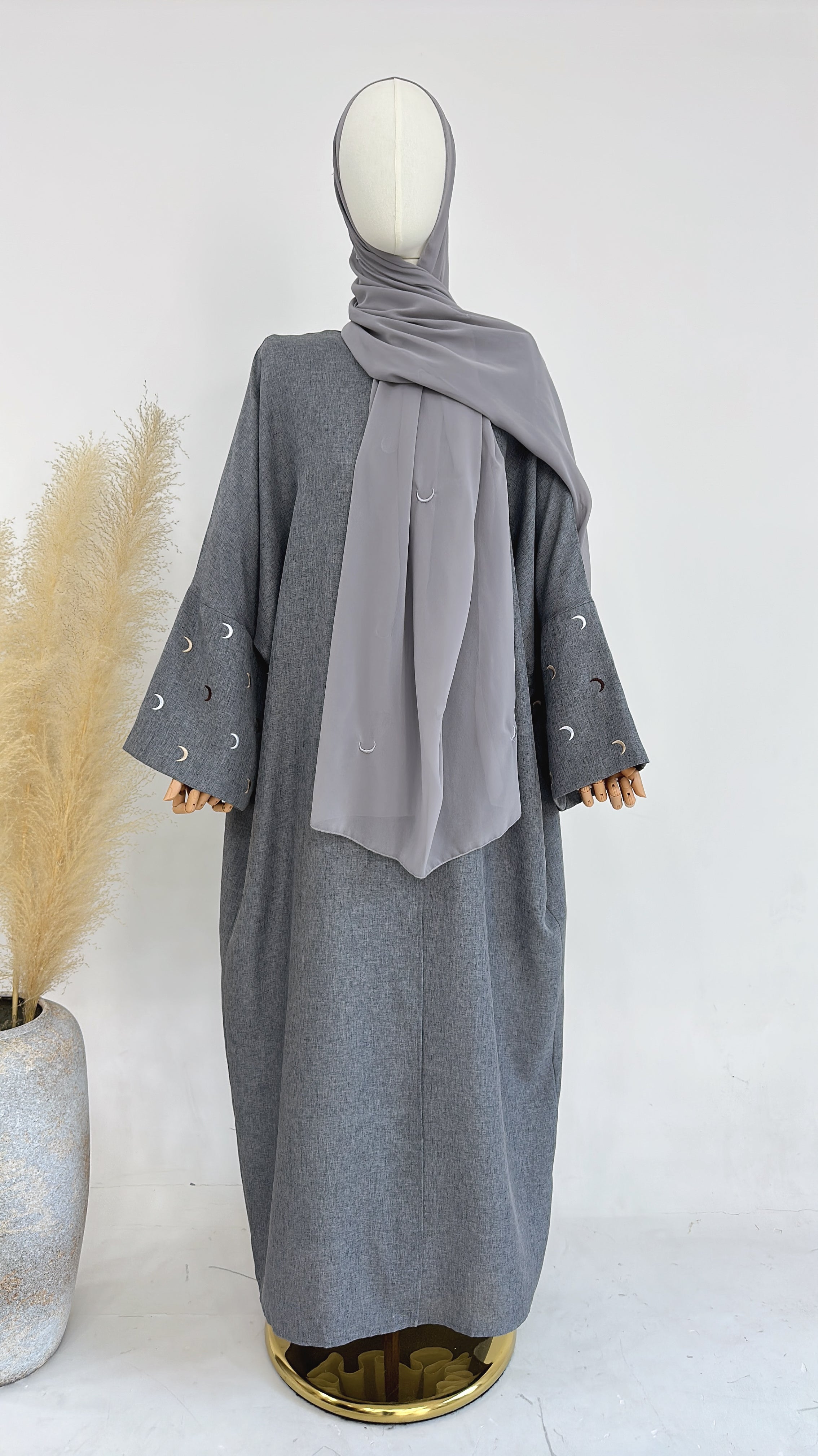 Lightweight Iris Open Abaya Duster - Elegant Gray Islamic Dress for Women | Perfect for Prayer, Modest Fashion & Everyday Wear