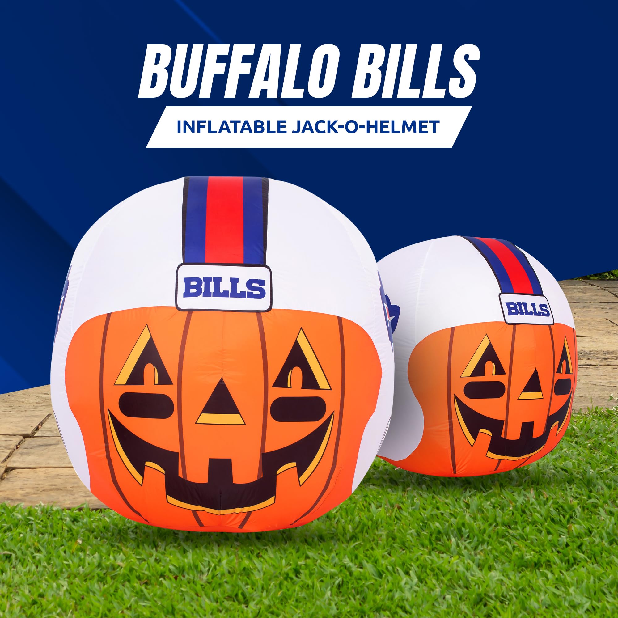 NFL Buffalo Bills 4ft LED Inflatable Jack-O'-Helmet with Built-in Blower - Halloween Outdoor Decor for Lawn, Front Yard, Backyard Parties & Game Day Celebrations