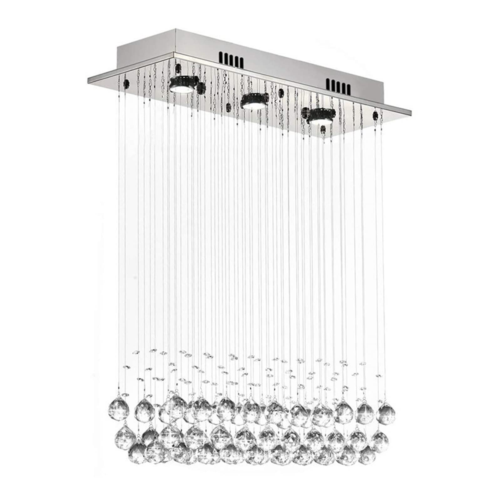 Modern Minimalist Rectangular LED Chandelier - Raindrop Crystal Pendant Semi-Recessed Ceiling Light for Bedroom, Dining Room, Entryway, Foyer & Girls Room | Elegant Home Lighting for Contemporary Interiors