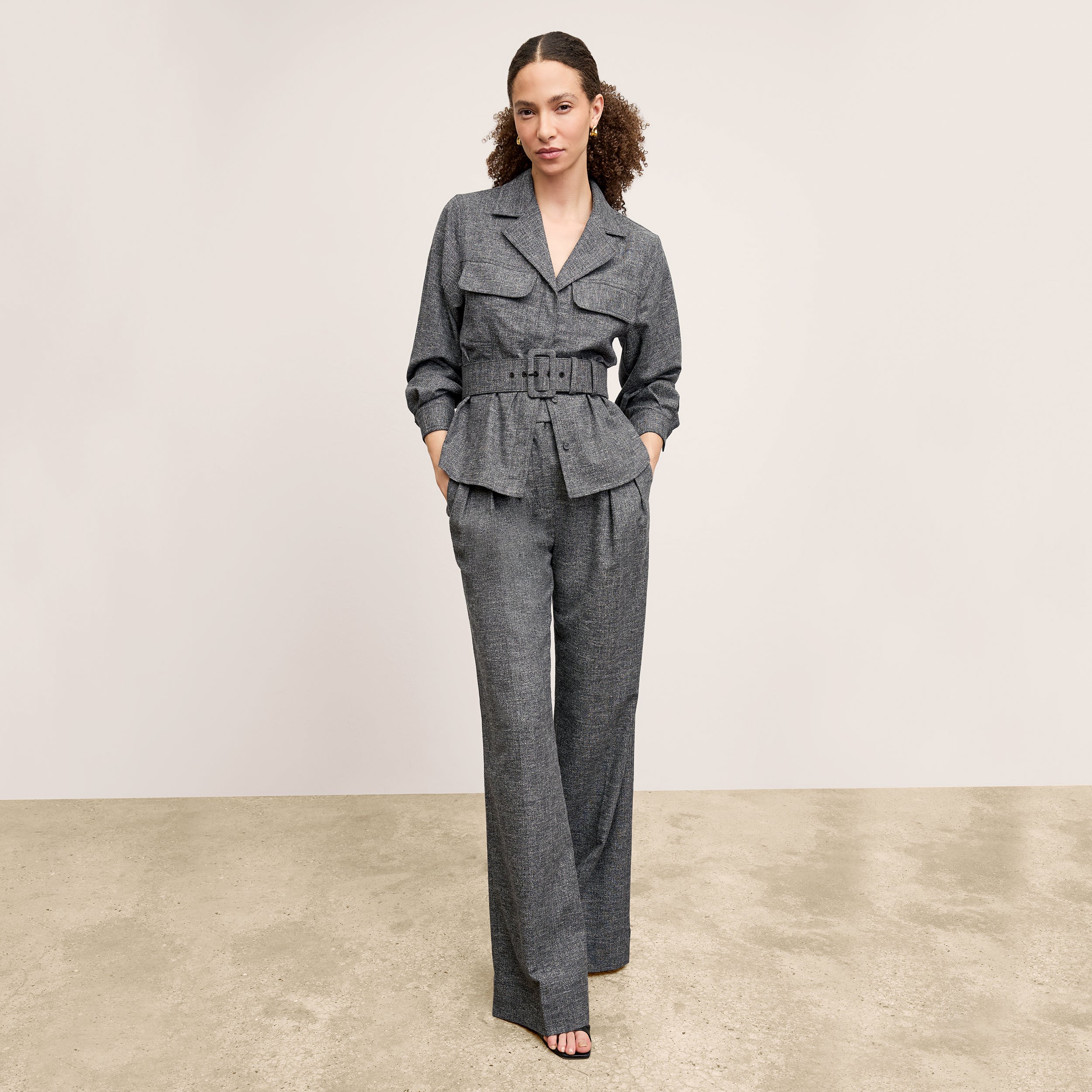 Bia Pleated High Waist Crosshatch Suiting Trousers for Women - Black & White - Office Wear & Business Casual Outfits