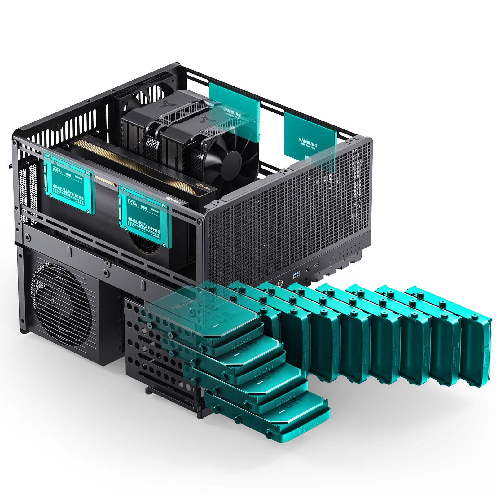 JONSBO N5 NAS PC Case - E-ATX Computer Chassis with 12HDD & 4SSD Bays, Supports 4 GPUs, 330mm E-ATX Motherboard, ATX PSU, 3 Built-in Fans, 8 PCI Slots & Solid Wood Veneer - Perfect for Home Servers, Gaming Rigs, and Workstation Builds