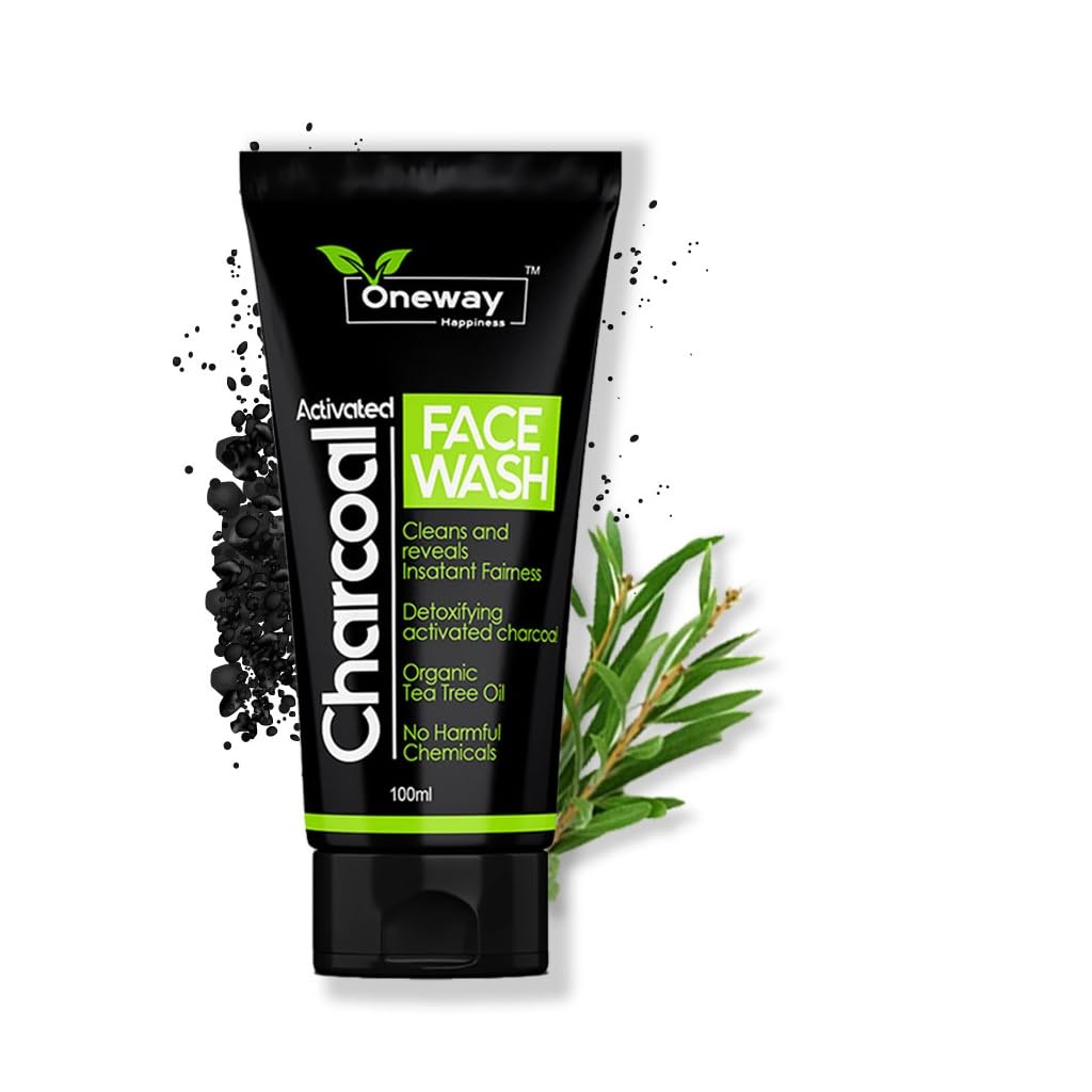 Oneway Happiness Natural Activated Charcoal Face Wash for Women & Men - Deep Cleansing, Fights Acne, Blackheads & Dark Spots | Oil Control & Pollution Protection | Perfect for Daily Skincare & Oily Skin Care Routine