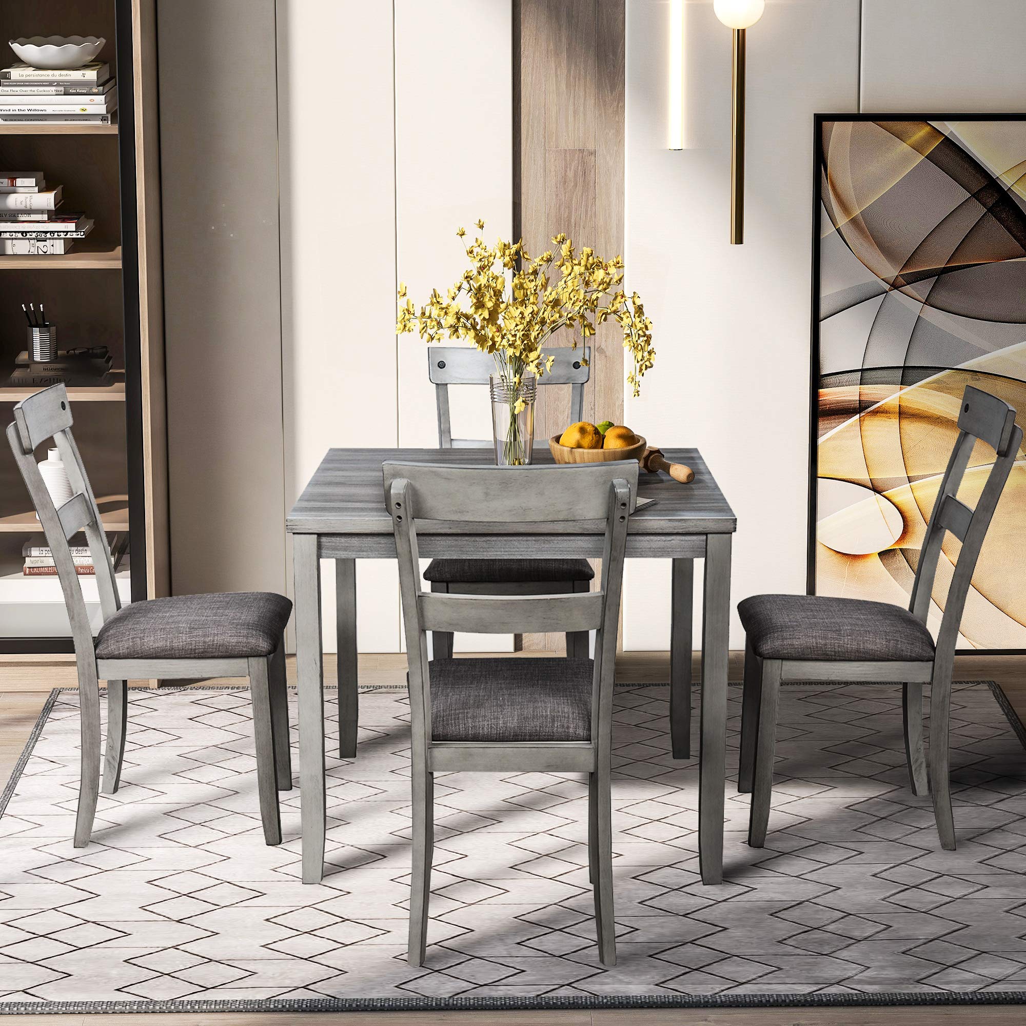 Rustic Wood 5-Piece Dining Table Set for 4 - Kitchen & Dining Room Furniture with Table & 4 Chairs | Perfect for Family Meals, Entertaining Guests & Small Space Dining Areas