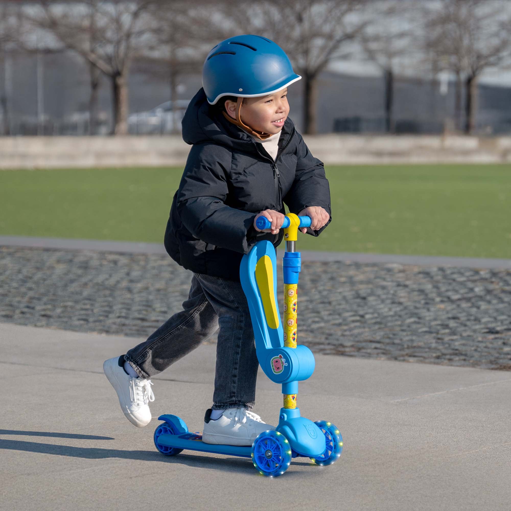 CoComelon 2-in-1 Kids Kick Scooter with Adjustable Handlebar - Lightweight Foldable Toddler Scooter for Boys & Girls Ages 2-5 Years - Perfect for Outdoor Play, Park Rides & Backyard Fun