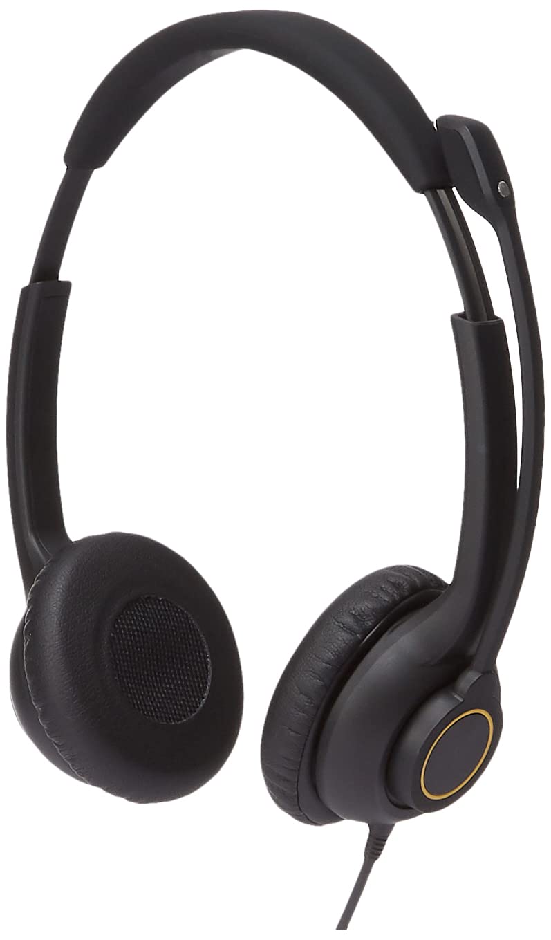 AmazonCommercial Double Sided Wired USB Headset with Noise Cancelling Mic - Computer Headphones for Office, Call Center, Gaming & Remote Work (Black)