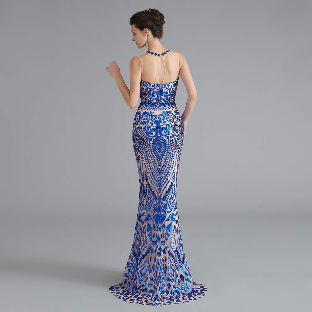 Sparkly Sequin Mermaid Evening Dress in Gold/Royal Blue - Elegant Trumpet Prom Gown for Women | Perfect for Parties, Galas, and Special Occasions