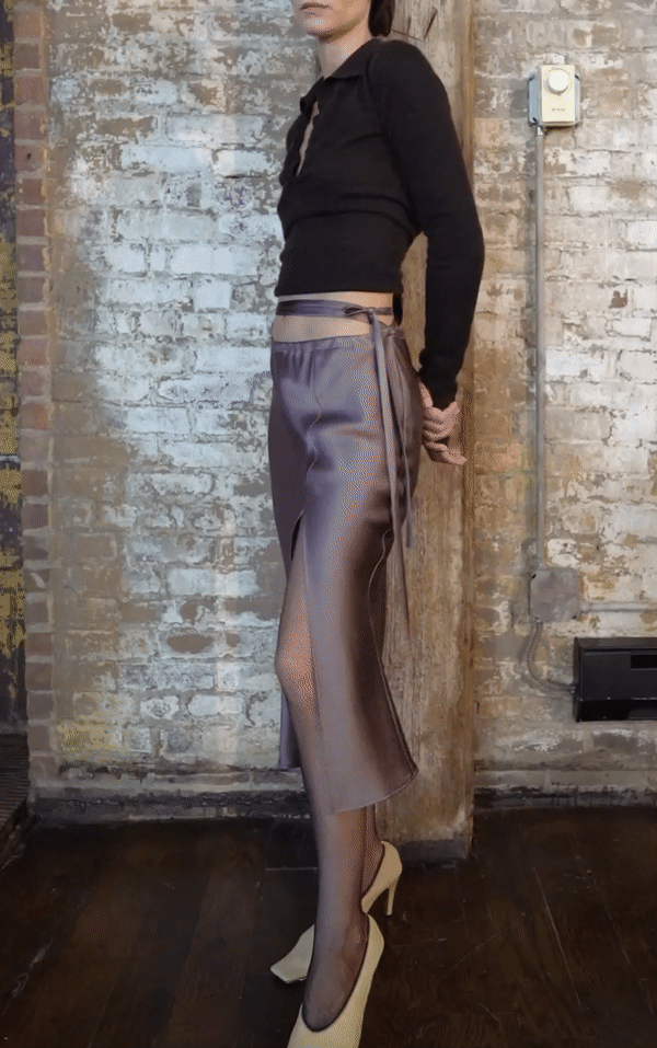 Elegant 7/8 Front Slit Ribbon Skirt in Ash - Perfect for Casual Outings, Office Wear & Special Occasions