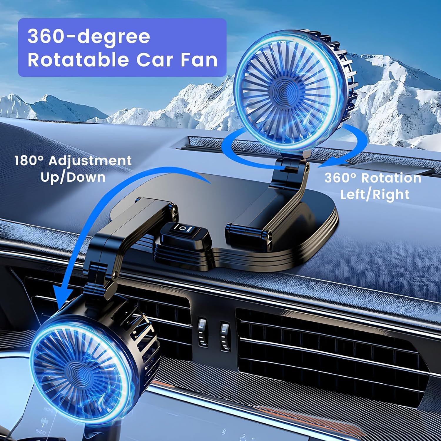 2024 Upgraded Dual Head USB Car Fan - 360° Rotatable Portable Cooling Fan for Dashboard, SUV, RV, Truck, Boat & Home Office | Perfect for Summer Travel & Workspace Comfort