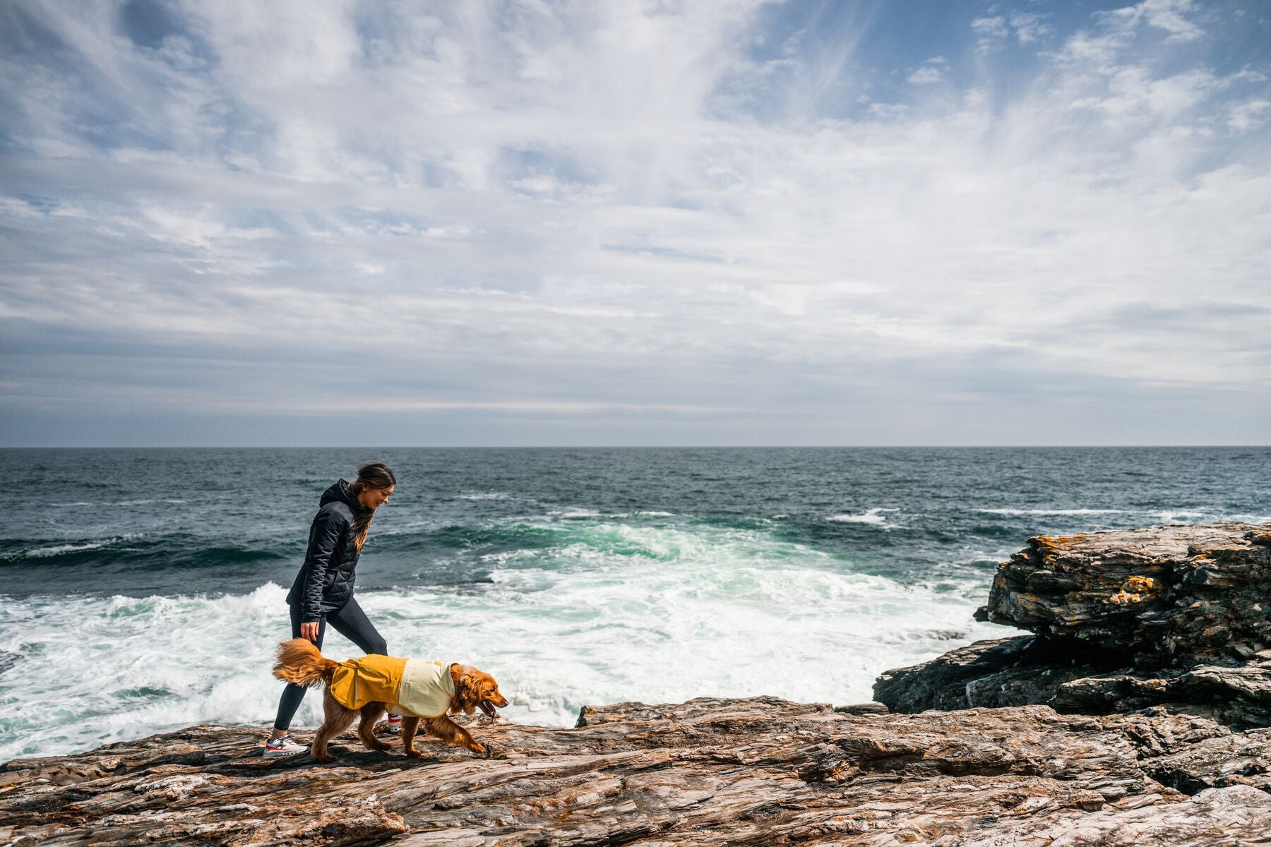 Waterproof & Windproof Ruffwear® Sun Shower™ Dog Raincoat - Mineral Yellow | Outdoor Adventure Gear for Hiking, Camping & Wet Weather Protection