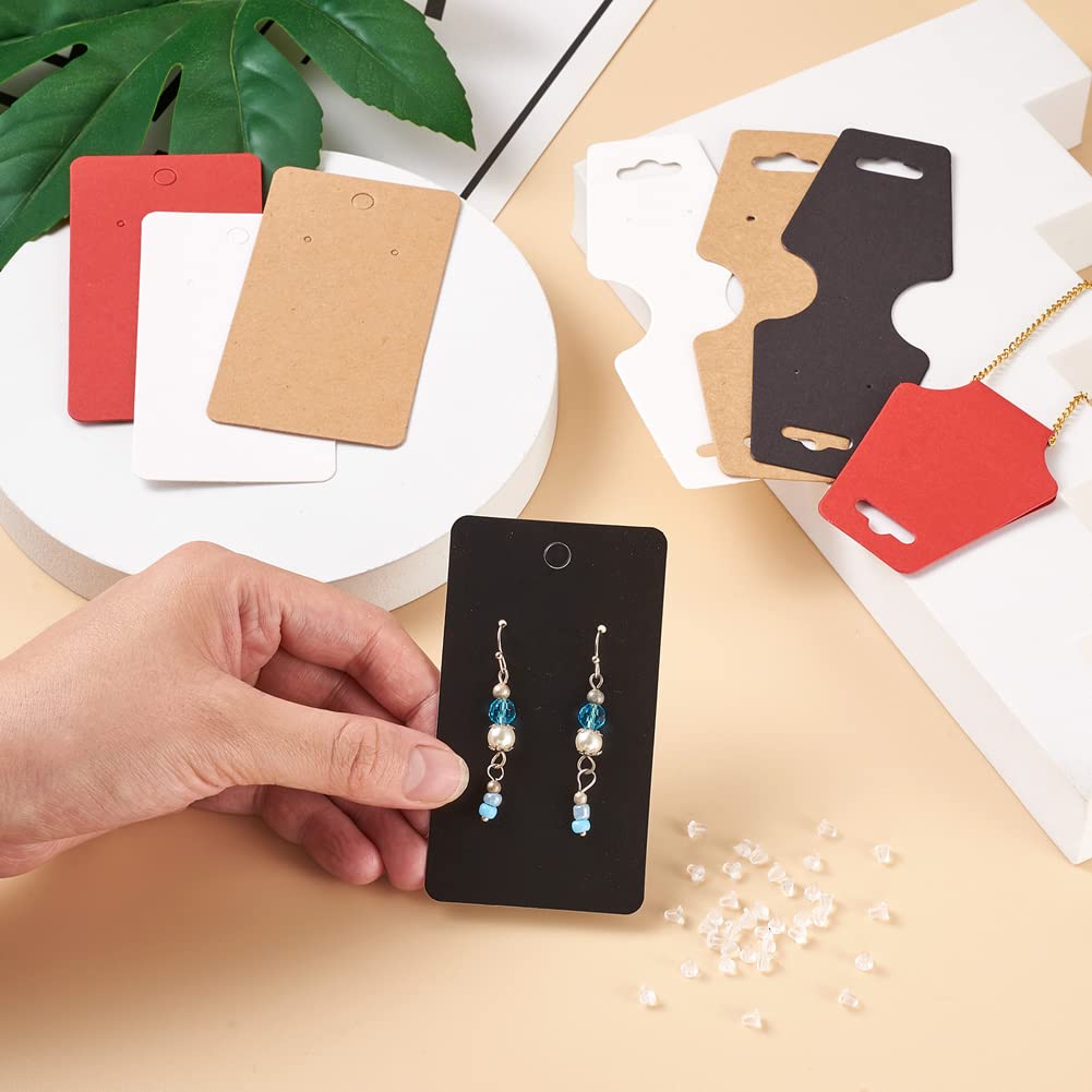 200PCS Kraft Paper Earring Display Cards - 8 Styles Rectangle Earring Holders for Studs & Pendants | Jewelry Organizer for Boutique, Craft Show & Retail Store Display
