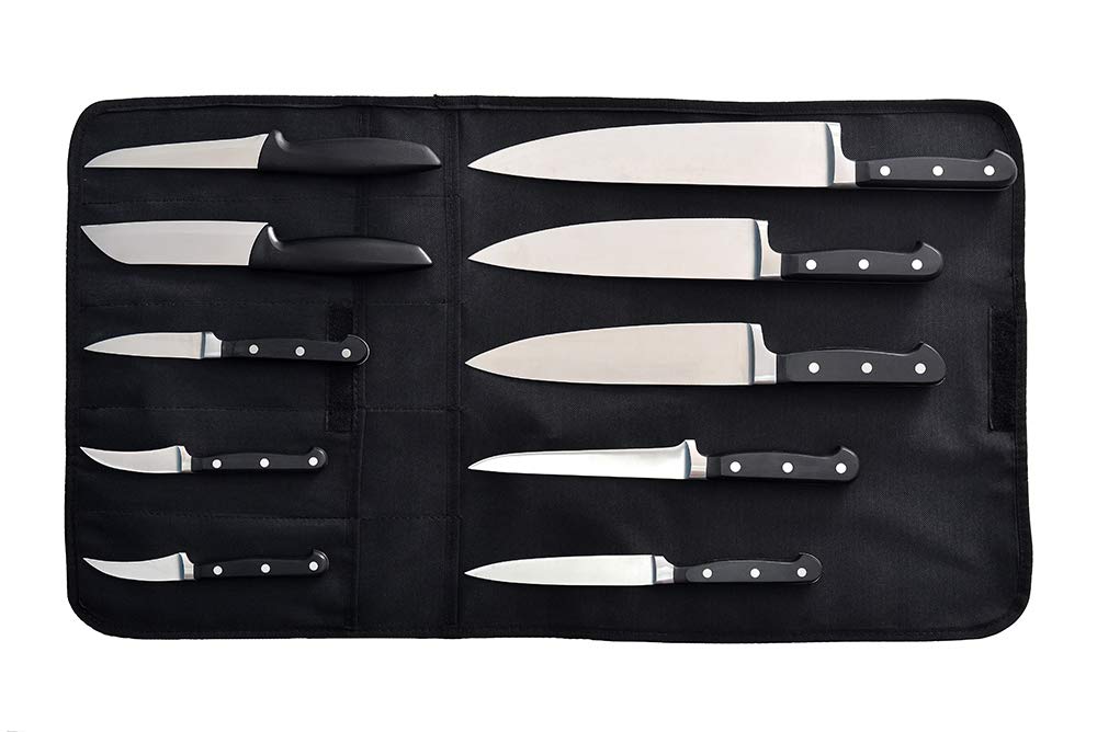 Professional Chef Knife Roll Bag - Cutlery Storage for 10 Knives - Durable & Portable Knife Case for Culinary School, Restaurant Kitchen & Travel