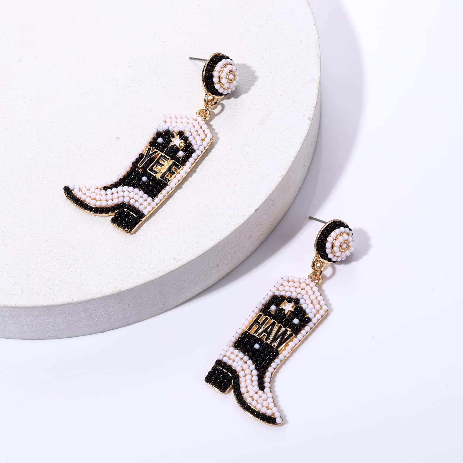 Handmade Beaded Cowboy Boot Earrings for Women - Western Cowgirl Dangle Drop Earrings, Boho Chic Jewelry - Perfect for Bachelorette Parties, Country Concerts & Western Themed Events
