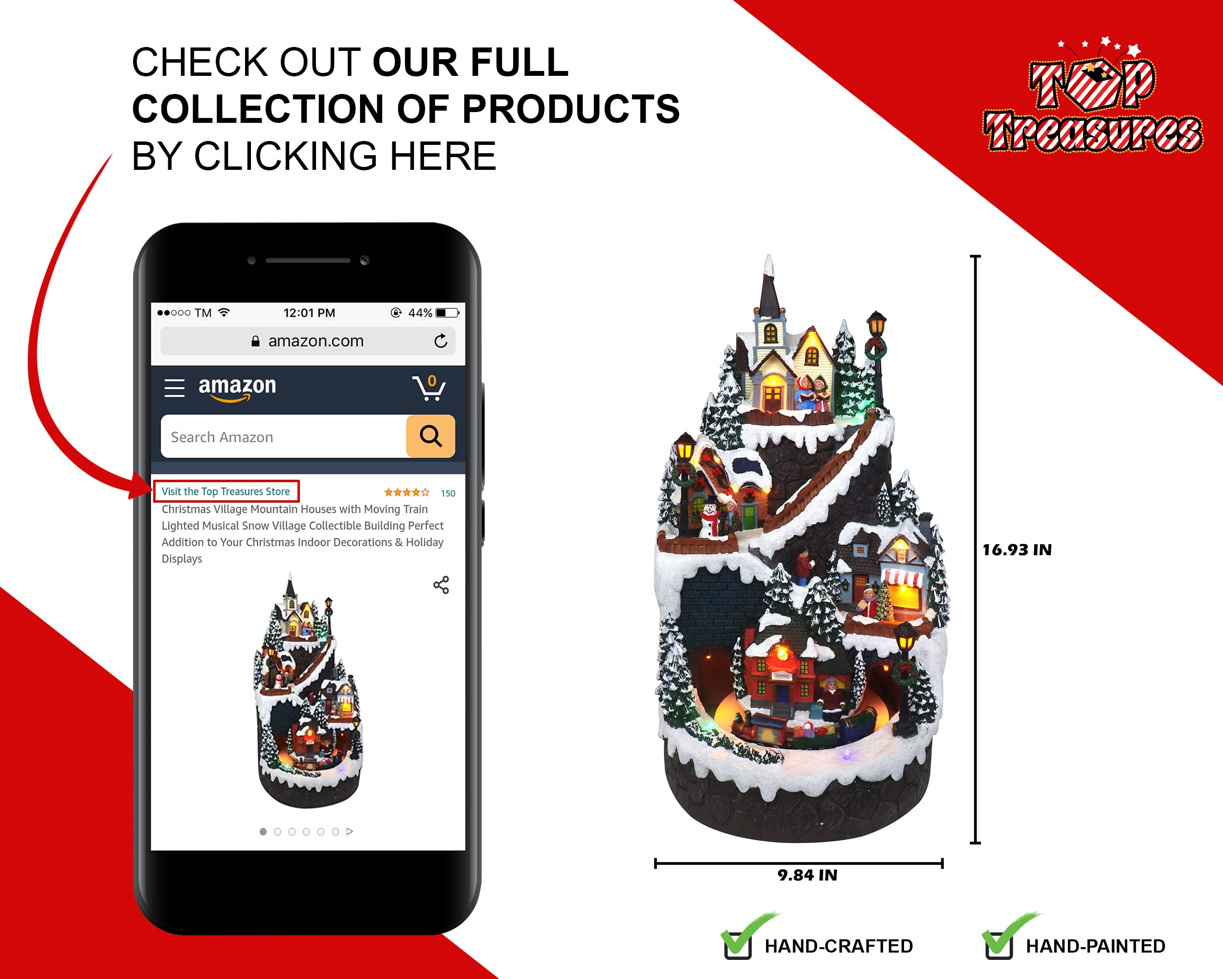 Christmas Village Mountain Houses with Moving Train - LED Lighted Musical Snow Village Collectible Set - Perfect for Holiday Home Decor, Christmas Tree Displays & Gift Giving - Ideal for Mantel Decorations, Winter Wonderland Displays & Family Gatherings