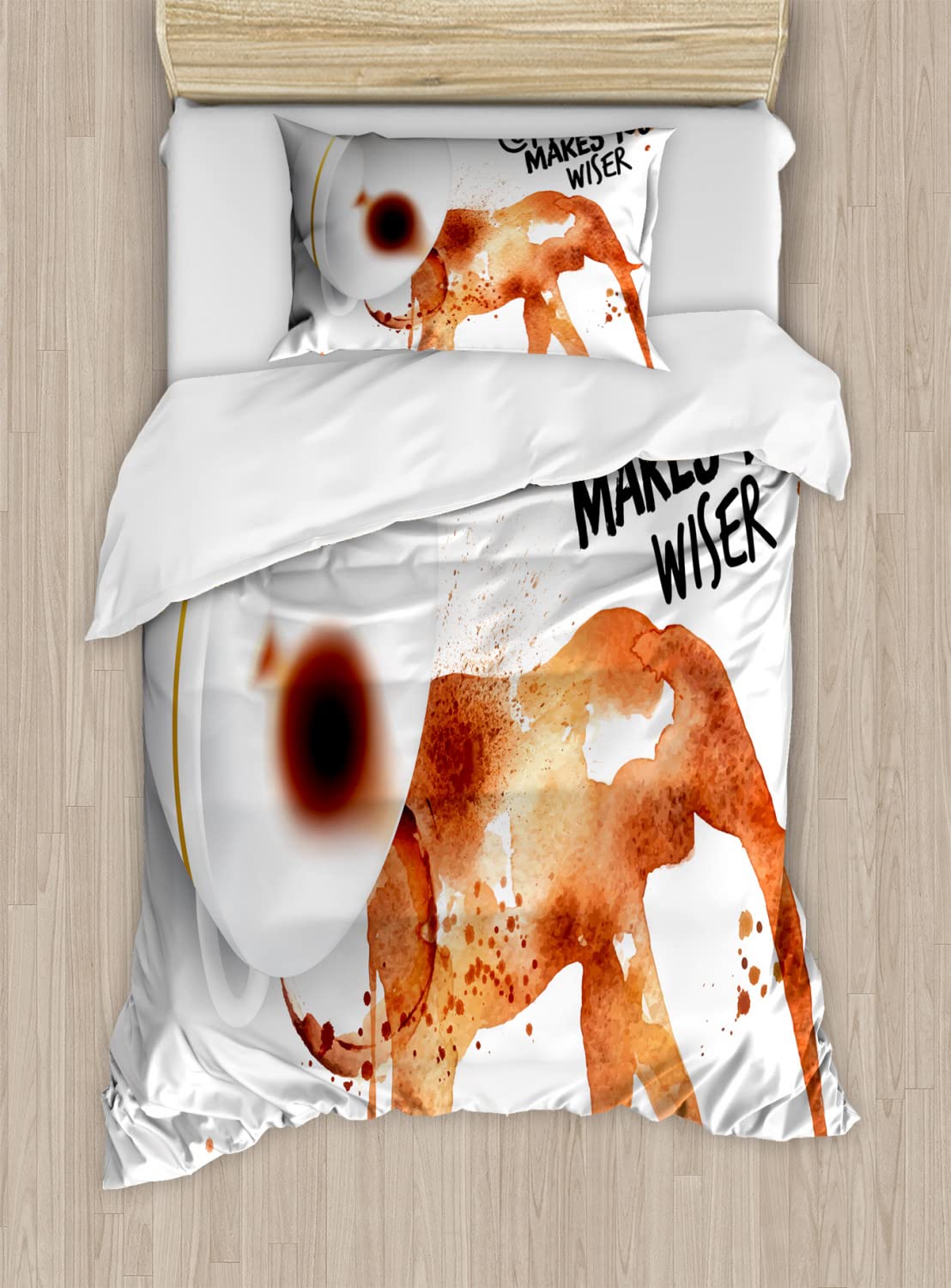 Ambesonne Coffee Art Duvet Cover Set - 2 Pack Cal King Size with 4 Pillowcases - Burnt Sienna Black White Design - Espresso Stain Pattern for Coffee Lovers - Perfect for Bedroom Decor & Gift Ideas