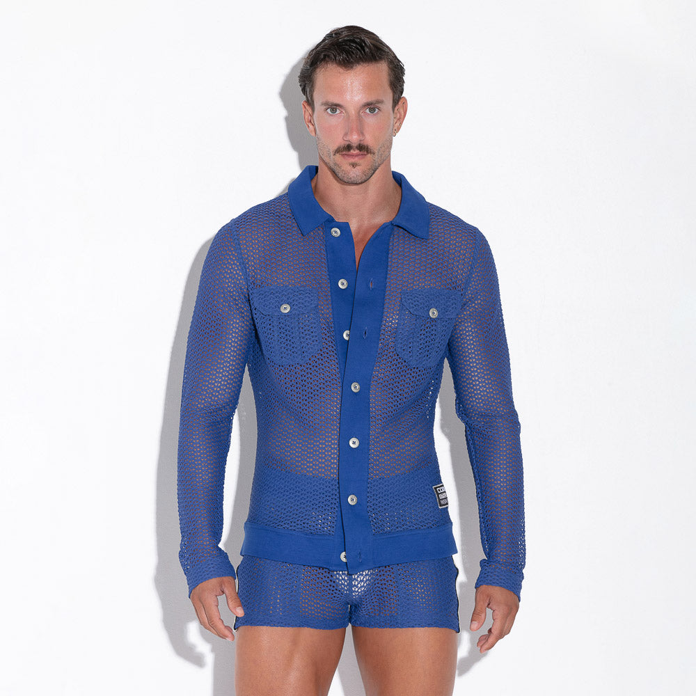 Code 22 Openwork 9739 Mesh Shirt Blue - Breathable Summer Fashion Top for Women, Perfect for Beach Outings and Casual Wear
