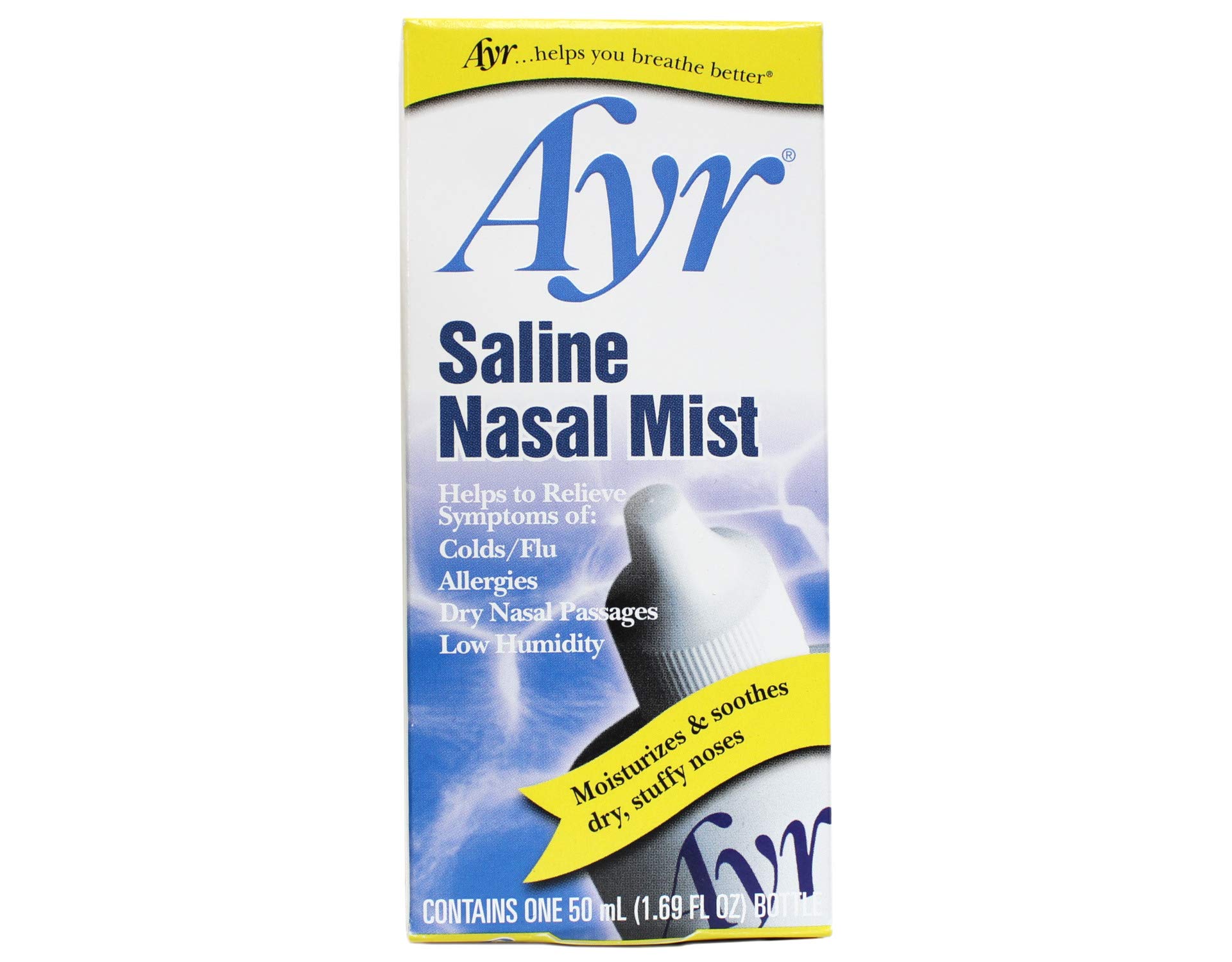 Ayr Saline Nasal Mist Spray - 1.69 Oz (2 Pack) | Sterile Nasal Spray for Dry Nose Relief, Allergies & Congestion | Perfect for Travel, Home & Office Use