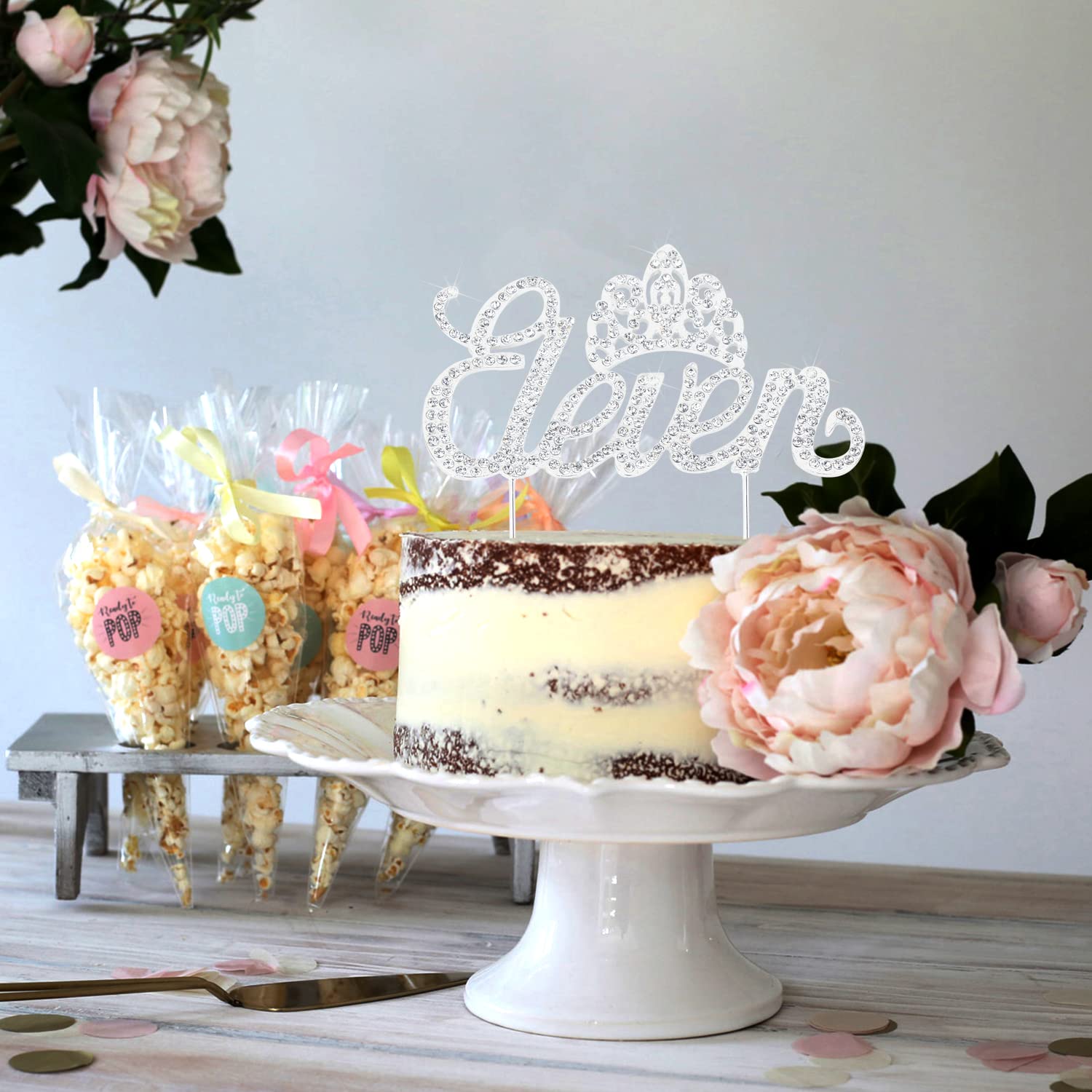 LINGTEER Silver Bling Crystal Rhinestone 11th Birthday Cake Topper with Crown - Happy Eleventh Birthday Party Decorations & Gift Supplies for Girls & Boys - Perfect for Birthday Cakes, Cupcakes, and Celebration Photos