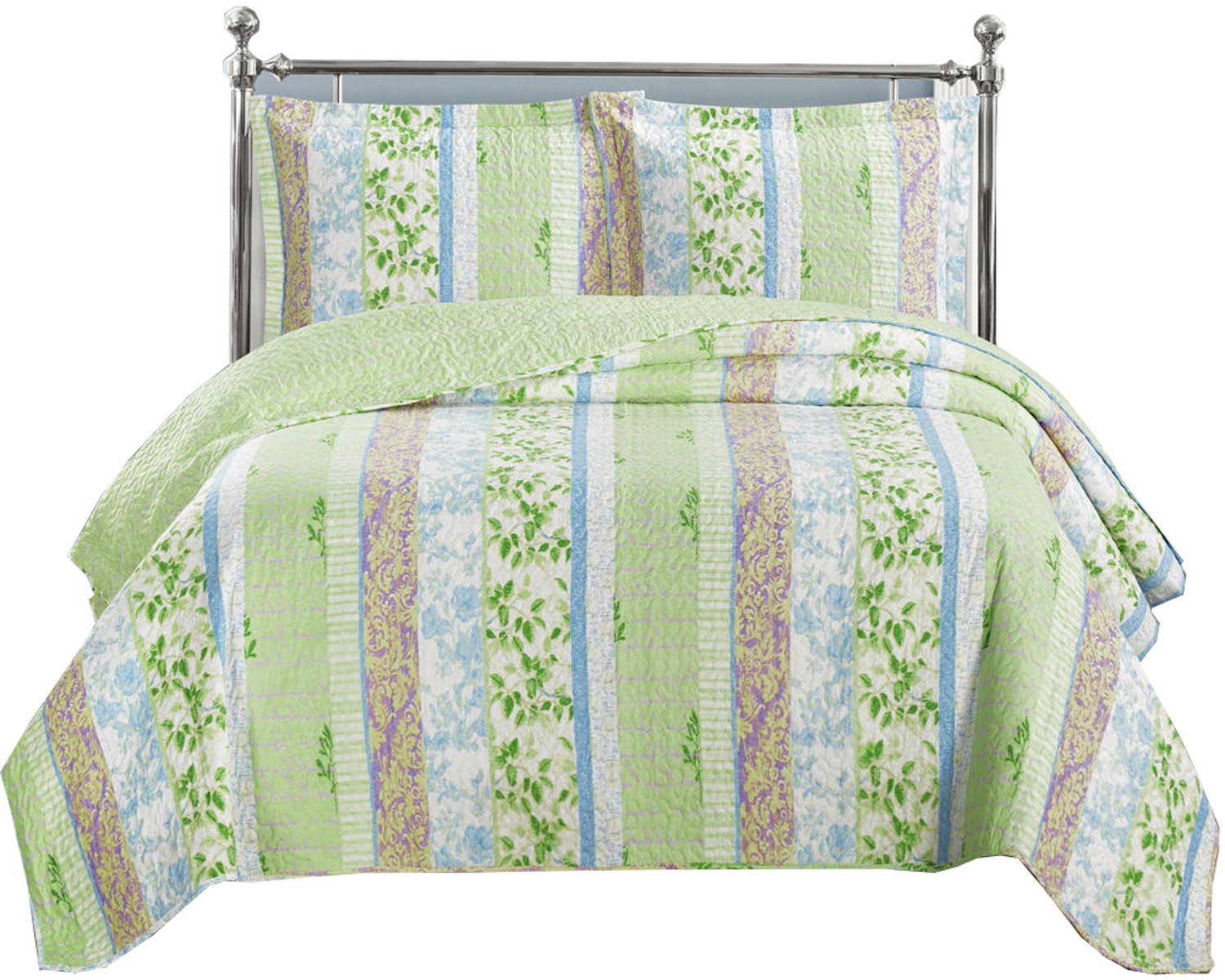 7-Piece Full Size Bedspread Set - Hayley Printed Quilted Wrinkle-Free Microfiber Bedding - Includes 3-Piece Coverlet Set & 4-Piece Sheet Set - Perfect for Master Bedroom, Guest Room, and Dorm Decor