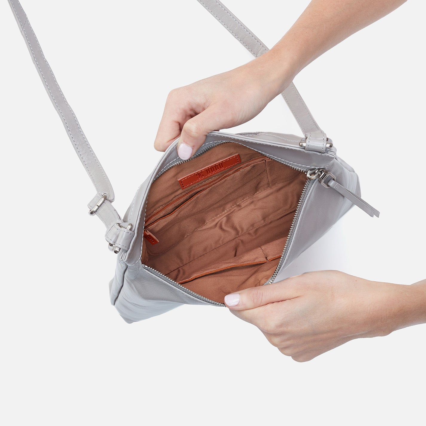 Cambel Crossbody Bag in Polished Leather - Light Grey | Stylish Women's Shoulder Purse for Work, Travel & Everyday Use