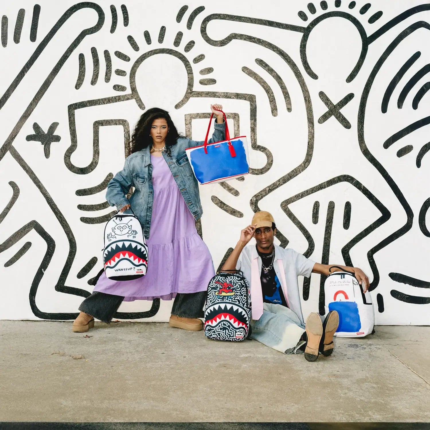 Keith Haring Embossed Shark Print Backpack - Stylish Unisex Laptop Bag for School, Work & Travel | Durable Water-Resistant Design with Adjustable Straps