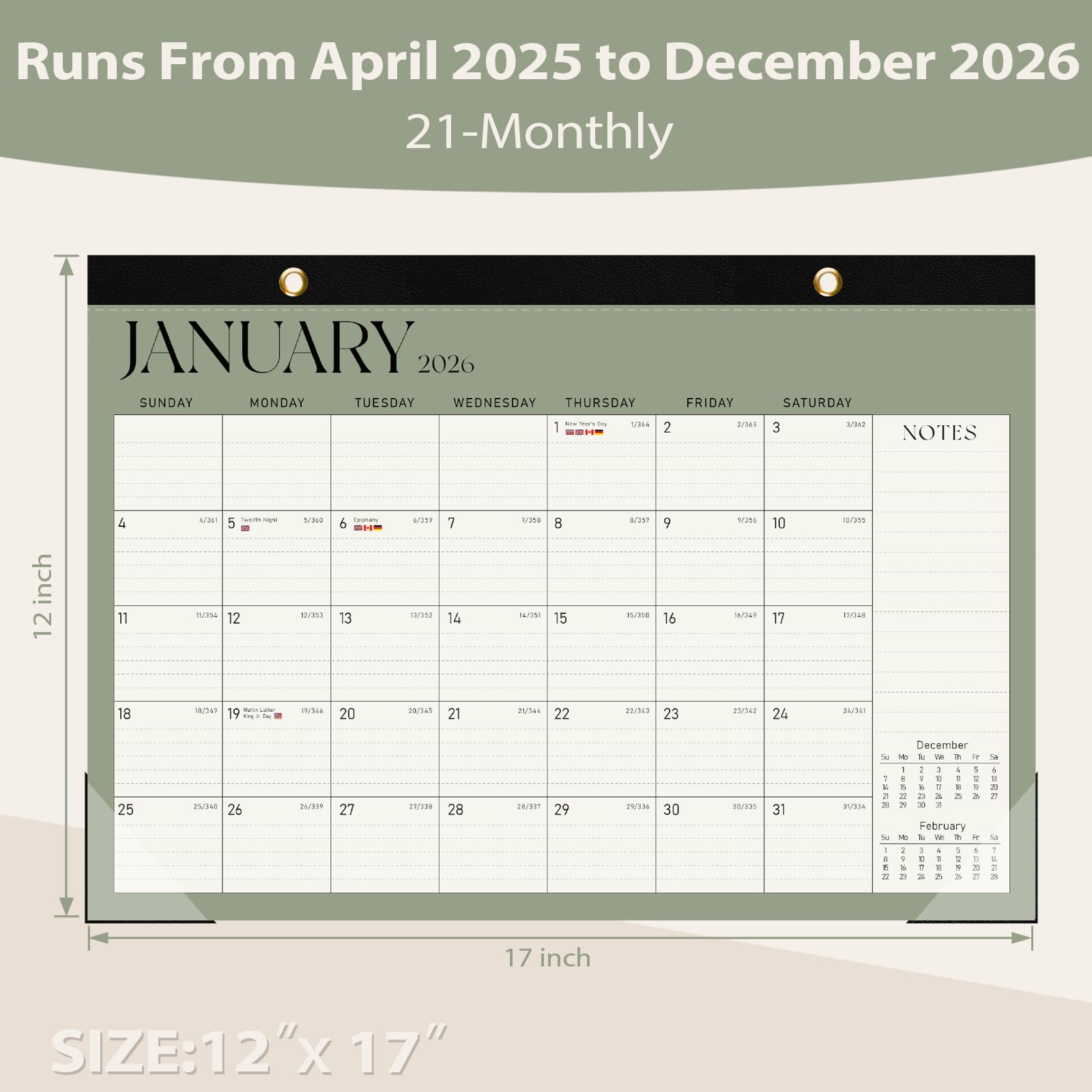 2025-2026 21-Month Large Desk Calendar Planner (April 2025-December 2026) - 17