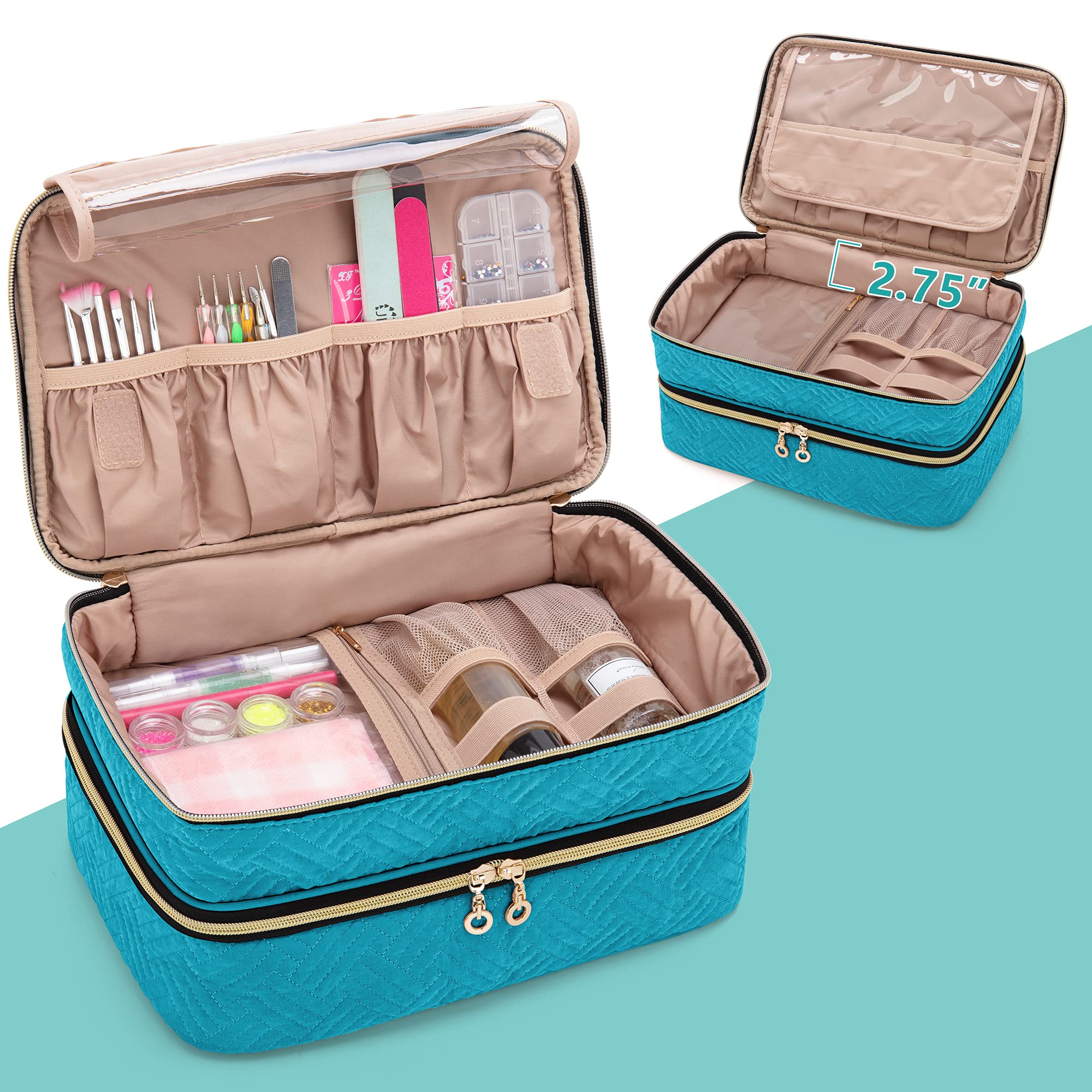BAFASO Nail Polish Organizer Holds 40 Bottles (15ml/0.5oz) - Portable Manicure Case with Storage for Polish & Tools - Patented Teal Design - Perfect for Salon, Home & Travel Use