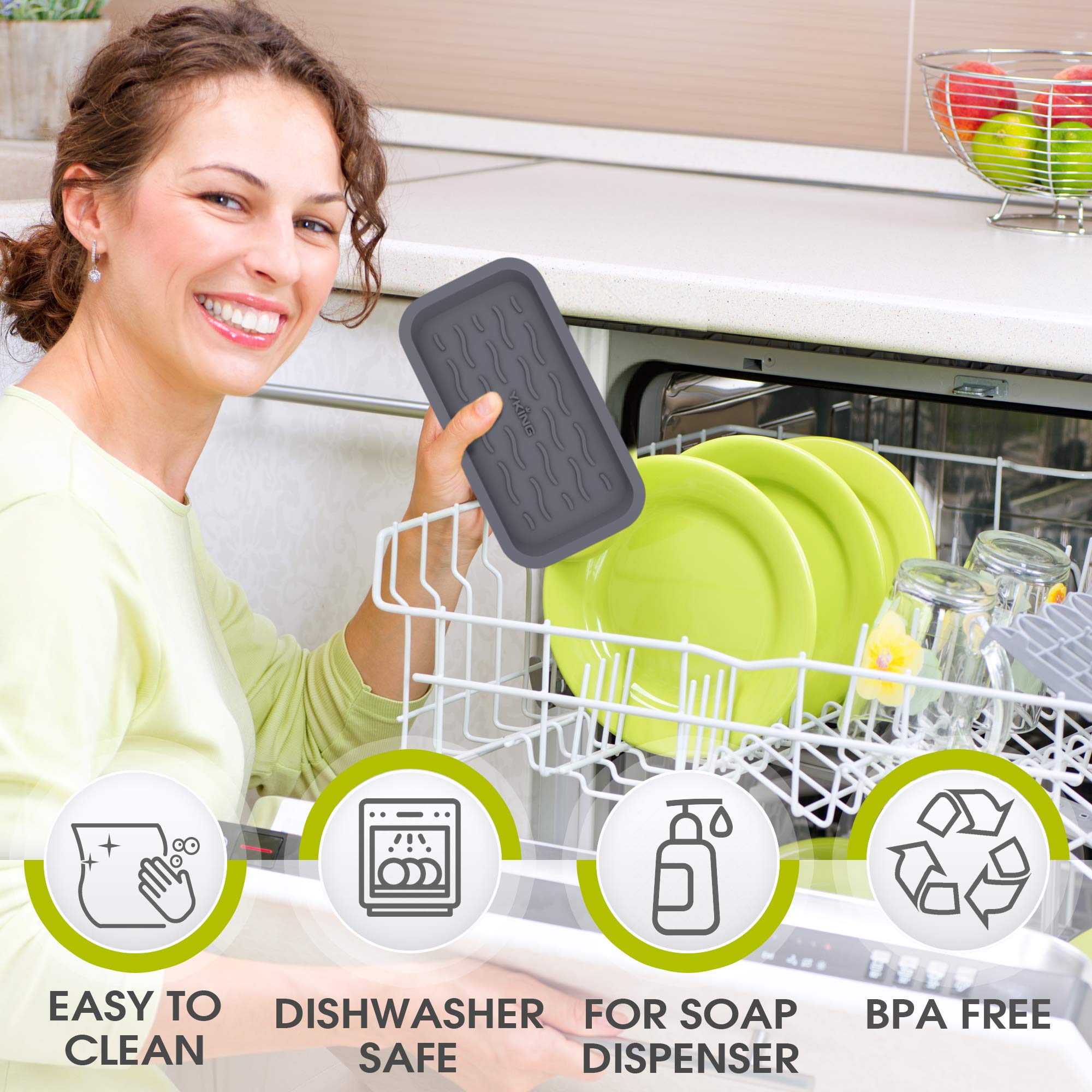 Premium Silicone Sponge Holder & Soap Dispenser Organizer - Non-Slip Kitchen Sink Tray for Sponges, Scrubbers & Cleaning Tools - Durable Sink Caddy with Drainage Holes - Perfect for Kitchen, Bathroom & RV Use