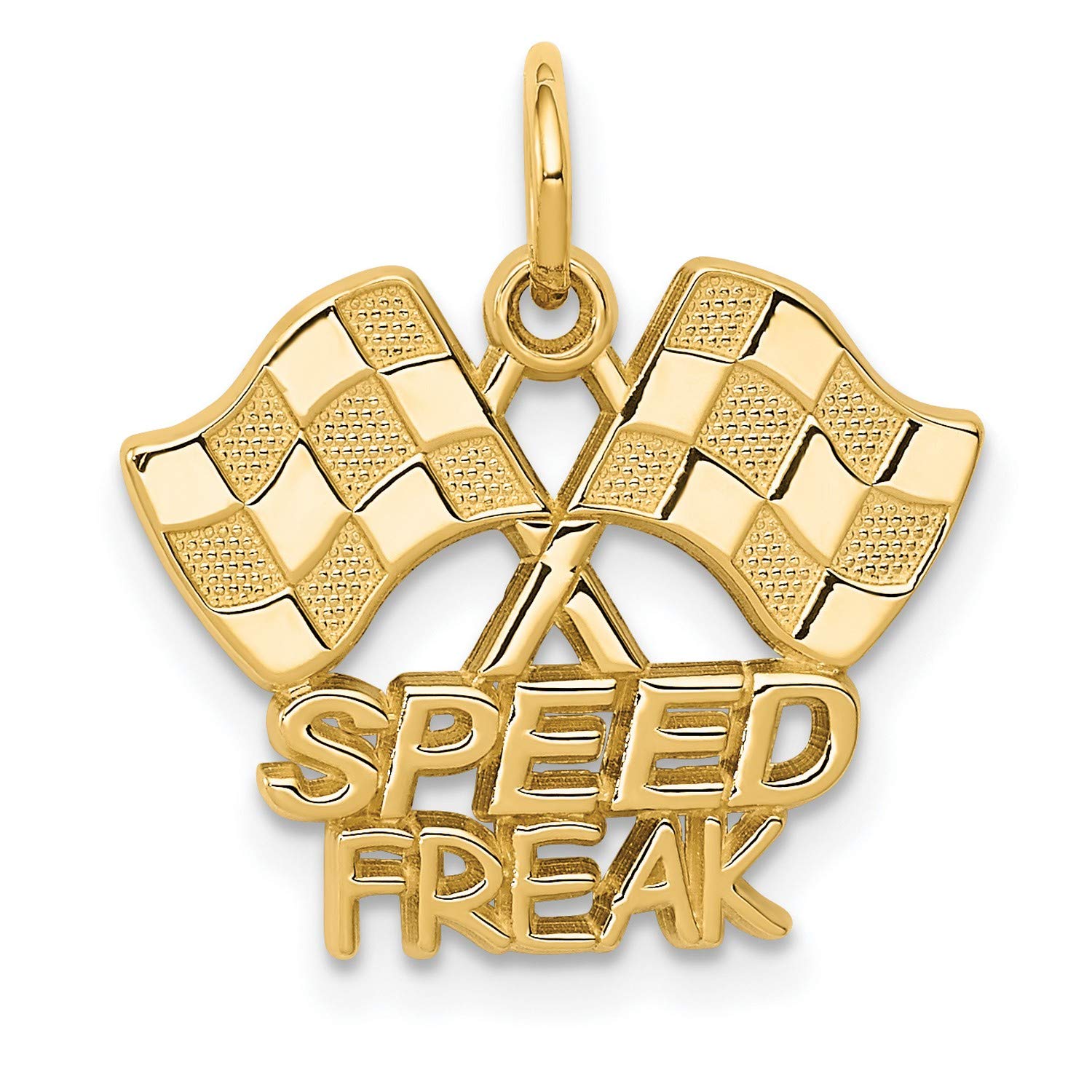 14K Yellow Gold Racing Checkered Flags Charm with Speed Freak Design - 20mm x 18mm Jewelry for Motorsport Enthusiasts - Perfect for Necklaces, Bracelets & Racing-Themed Gifts