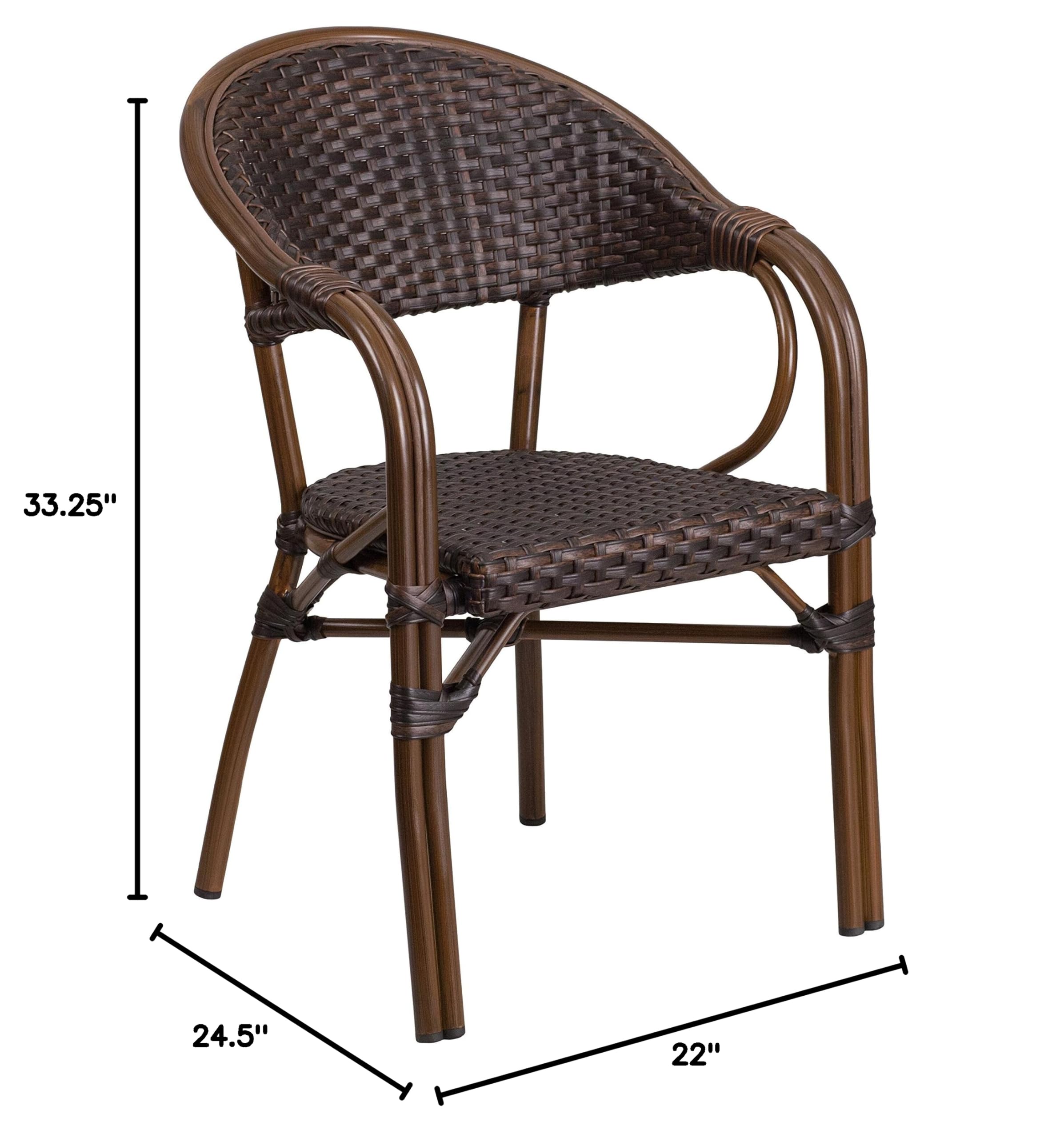 Stylish Bark Brown Rattan Patio Chair with Durable Red Bamboo-Aluminum Frame - Perfect for Outdoor Lounging, Garden Relaxation & Backyard Decor