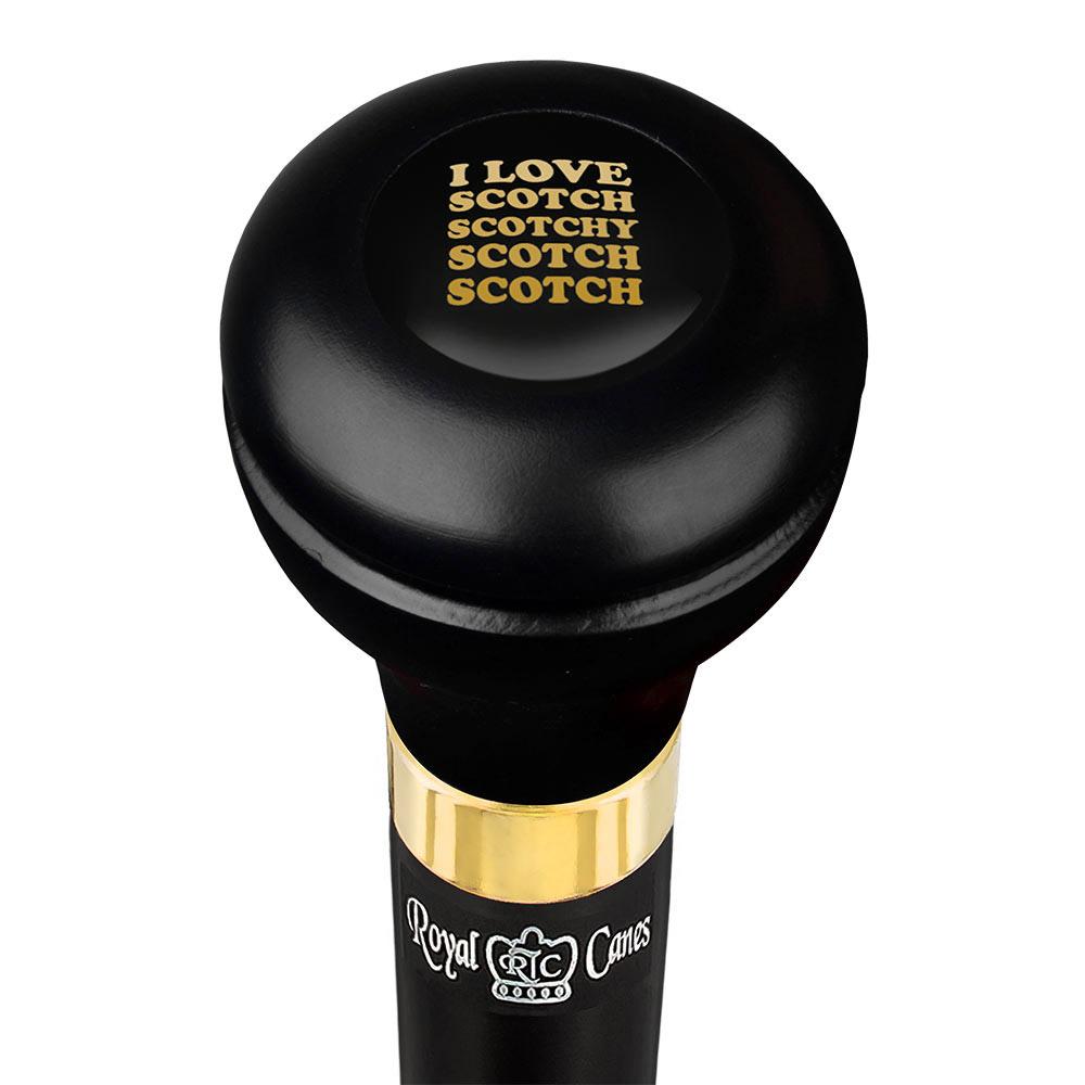 Hidden Flask Walking Stick with Wood Shaft - Scratch and Dent I Love Scotch Casino Emblem Flask Cane V3475 | Perfect for Outdoor Events, Camping & Discreet Drinking