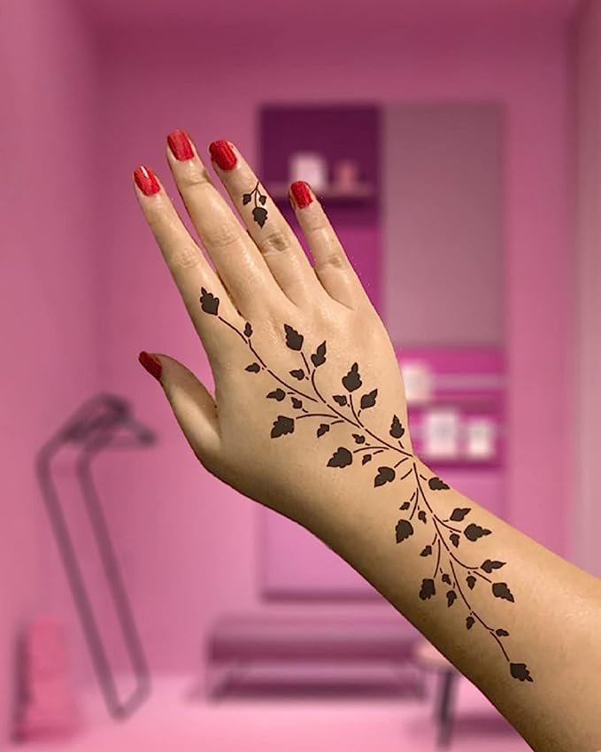 Beautiful Stem Art Hand Designs Temporary Tattoo - Henna Inspired Stickers & Stencils for Women & Girls - Perfect for Festivals, Weddings & Boho Parties
