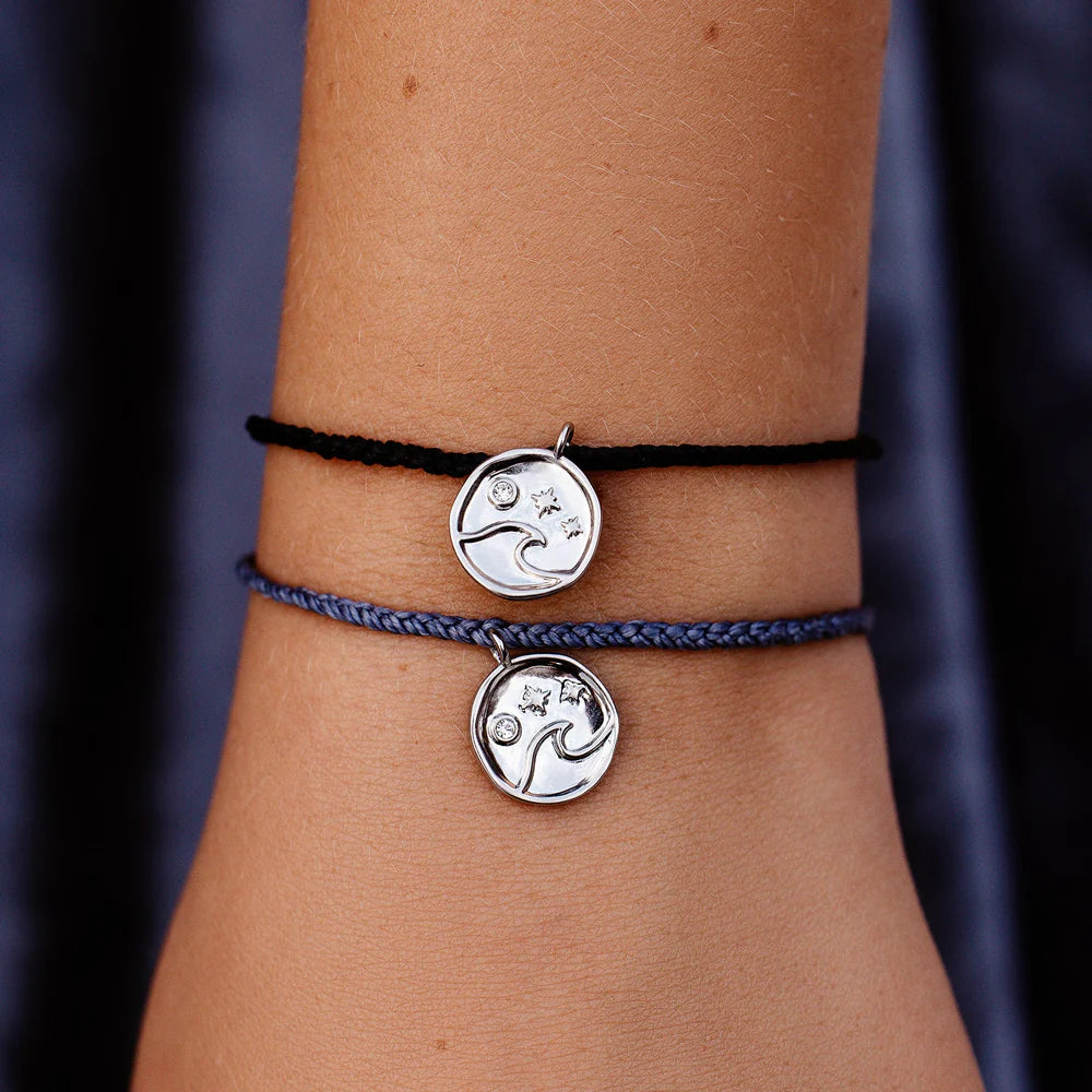 Crystal Wave Coin Silver Bracelet for Women - Elegant Black Beaded Jewelry for Gifts & Everyday Wear