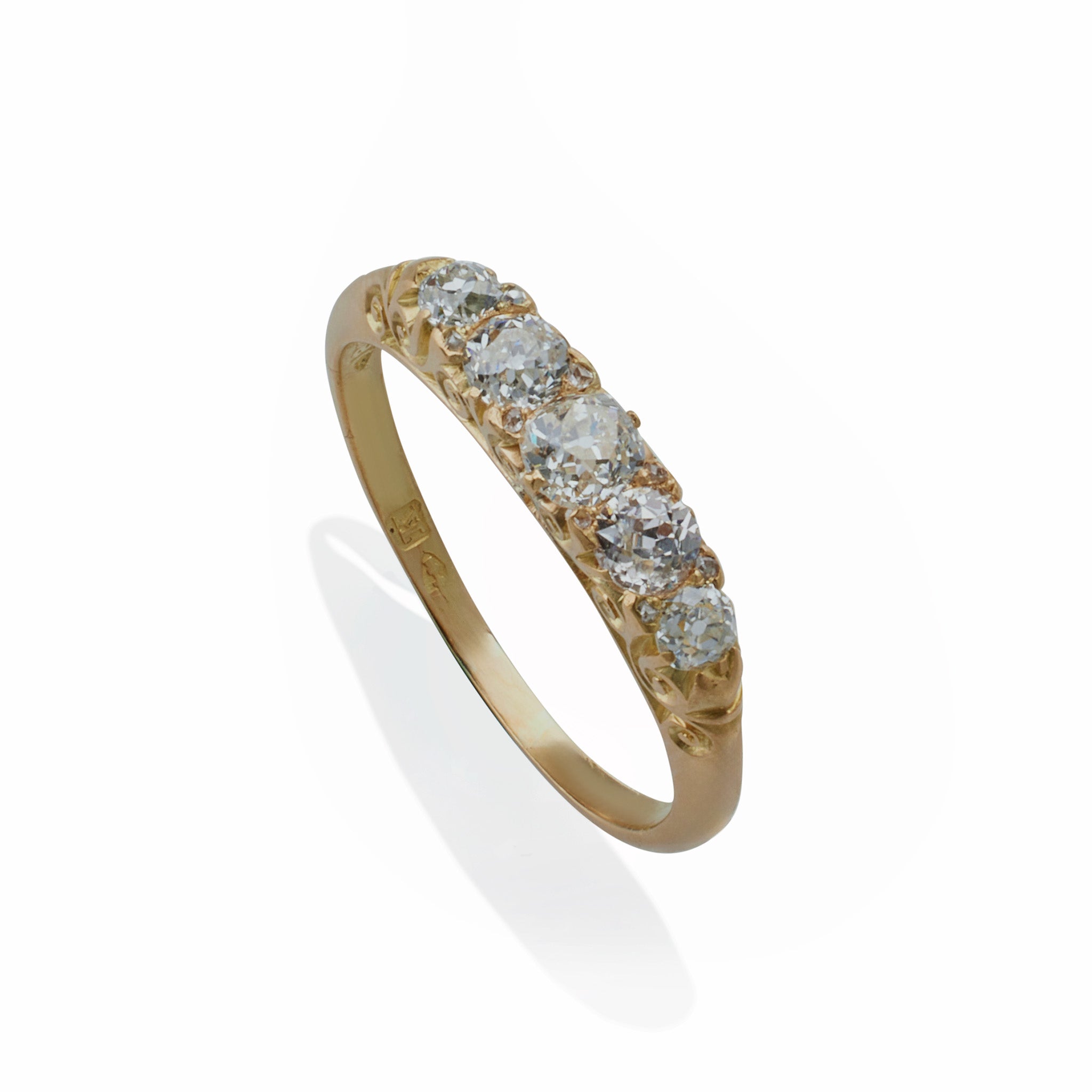 Vintage 18K Gold Five-Stone Diamond Ring - Antique English Jewelry for Women, Elegant Gift for Anniversary, Engagement & Special Occasions