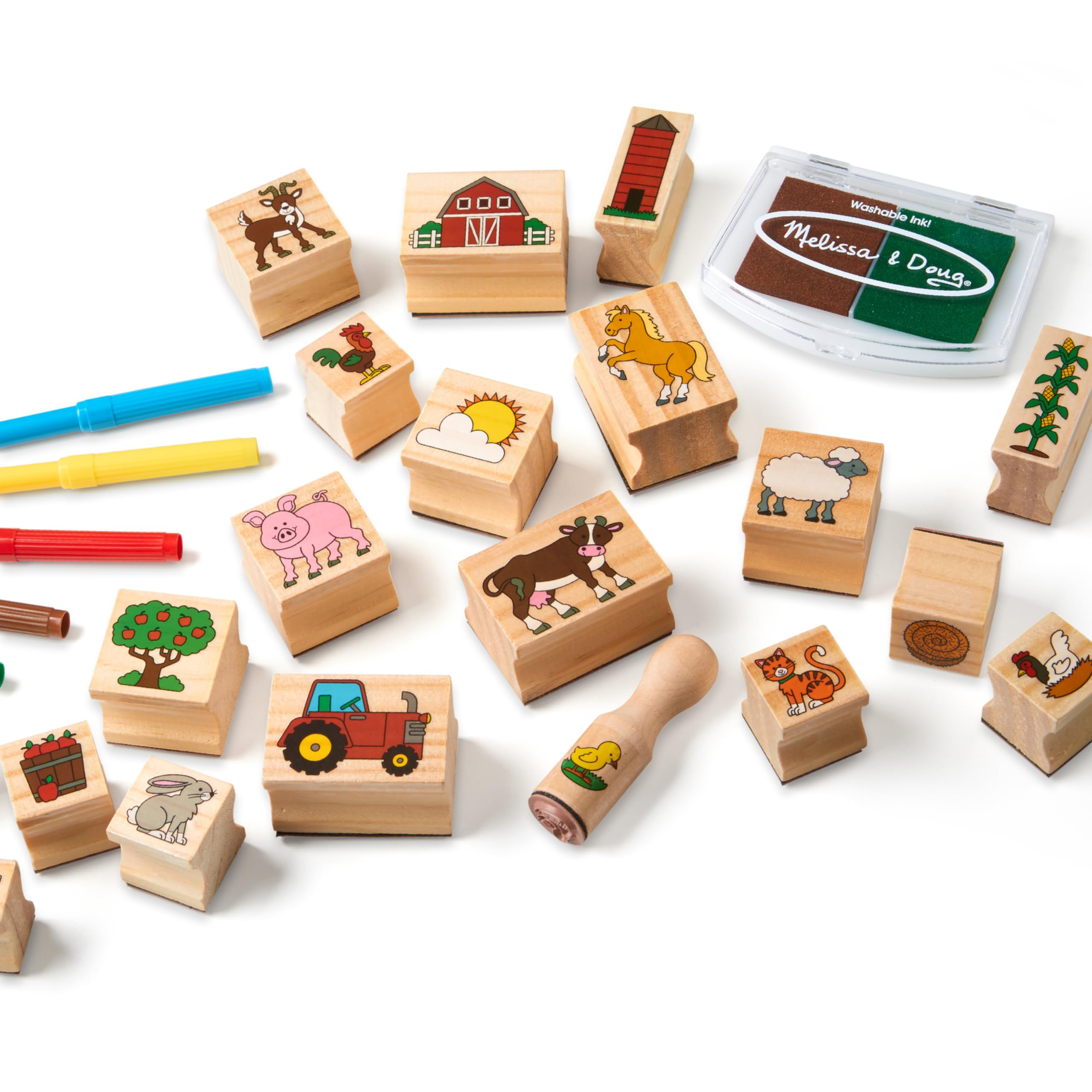 Melissa & Doug Farm Animal Stamp Set - Kids Wooden Toy Stamps for Creative Play, Arts & Crafts, and DIY Scrapbooking Projects