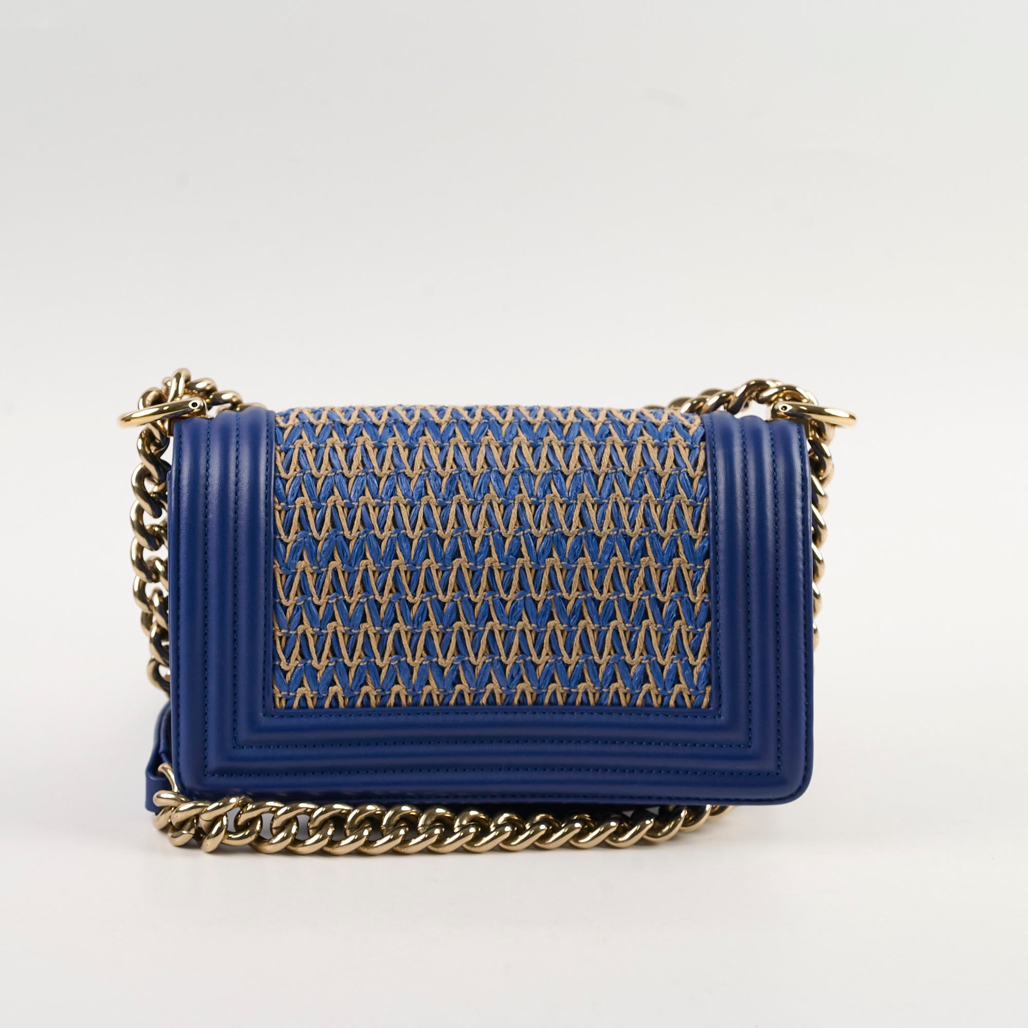 Chanel Small Boy Navy Raffia Crossbody Bag - Luxury Designer Handbag for Women | Perfect for Summer, Travel & Everyday Use
