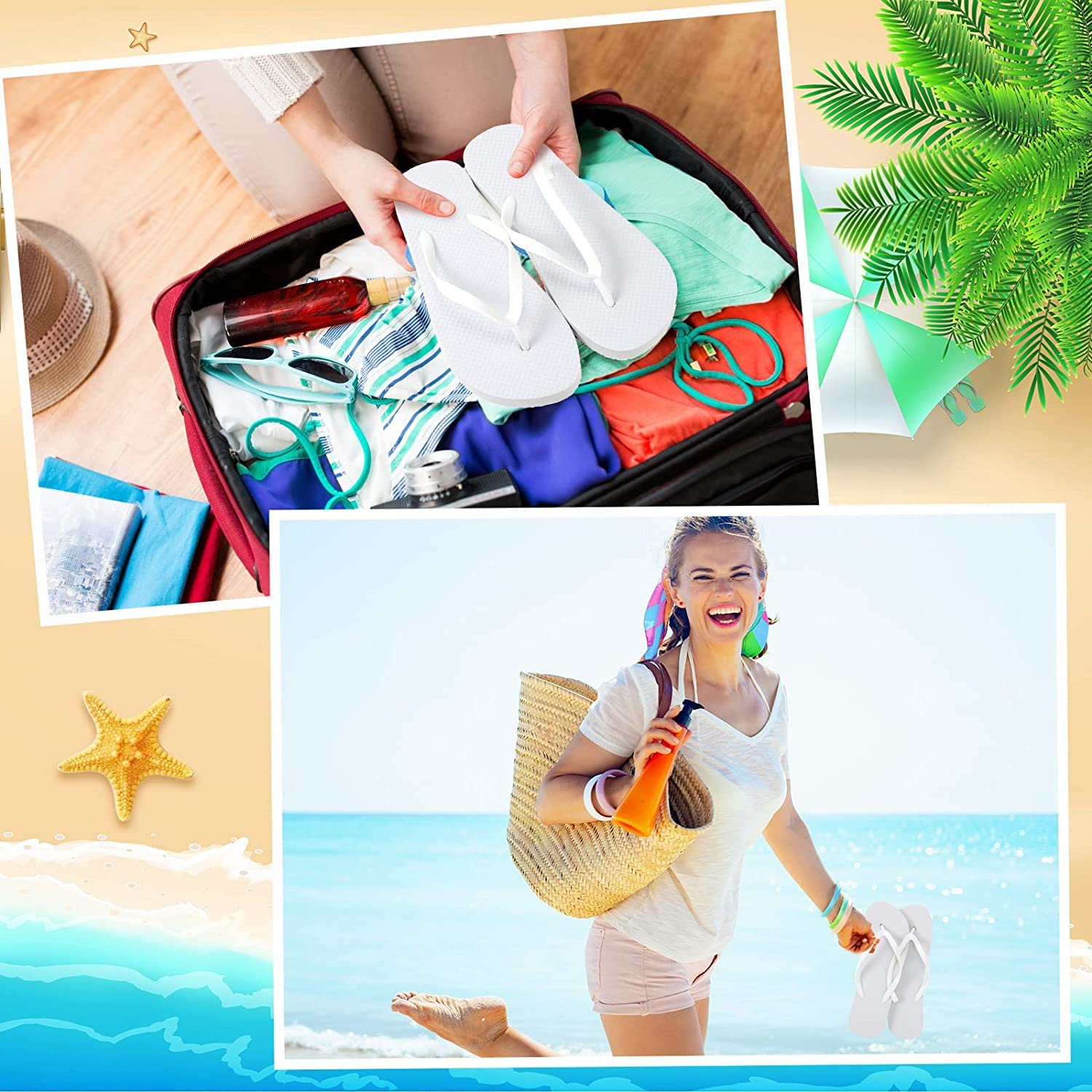 Bonuci 60 Pairs Bulk Flip Flops - Comfortable Wedding, Hotel & Spa Slippers with Size Cards & Drawstring Bags - Perfect for Bridal Party Favors, Guest Gifts & Hospitality Use
