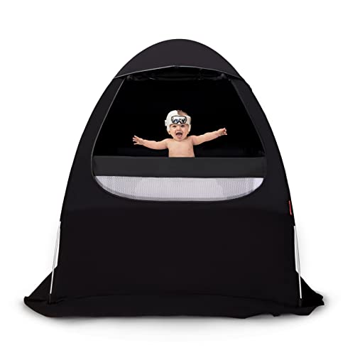 Blackout Cover for Pack N Play - 97% Light Blocking Baby Blackout Tent with Aluminum Poles & Monitor Pouch | Portable Crib Canopy for Travel, Sleeping & Play | Perfect for Nursery, Daycare & On-the-Go Parents