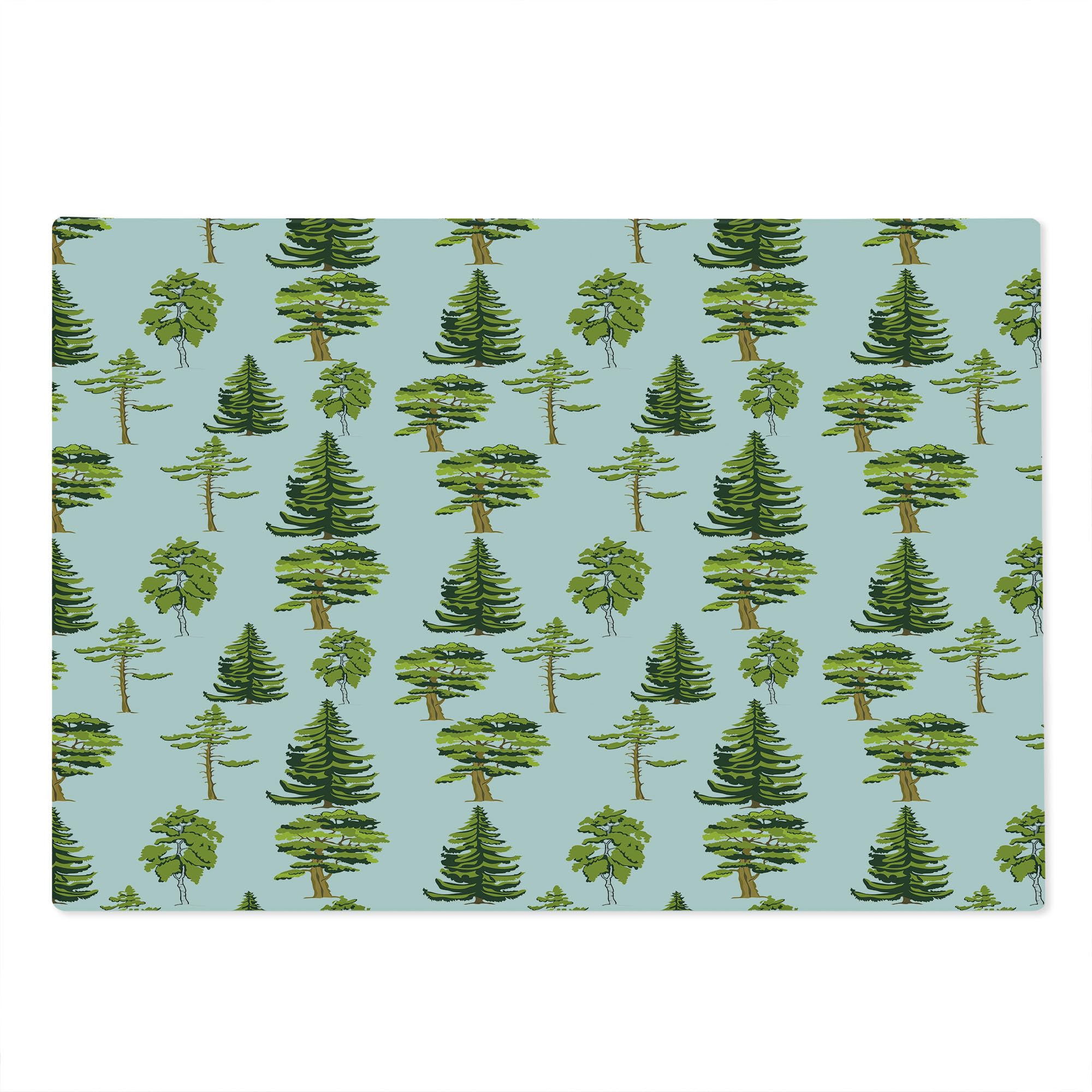 Ambesonne Decorative Tempered Glass Cutting Board with Pine Oak Fir Tree Motifs - Large Pastel Blue & Green Serving Board for Kitchen, Charcuterie & Entertaining