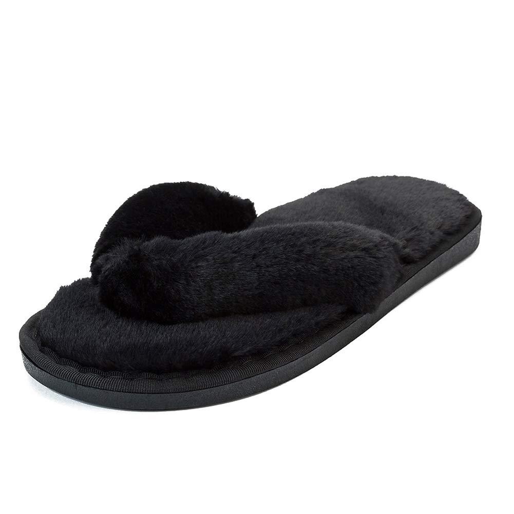 Heelchic Women's Fuzzy Faux Fur Flip Flop Slippers - Soft Fluffy House Shoes for Indoor Comfort, Lounge Wear & Cozy Home Relaxation