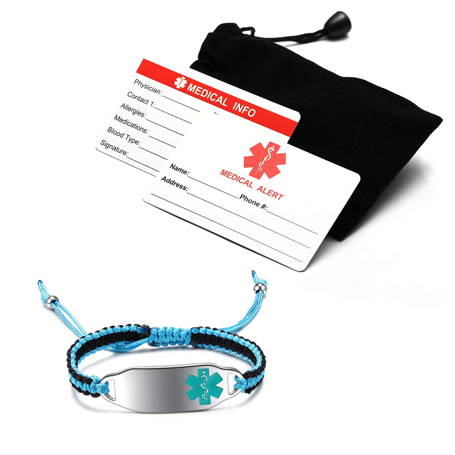 Custom Medical Alert Bracelets for Women - Free Engraving, Adjustable 6.5-8.5 Inch Nylon Braided ID Bracelet - Personalized Handmade Emergency Medical Jewelry - Perfect for Allergies, Diabetes & Daily Safety
