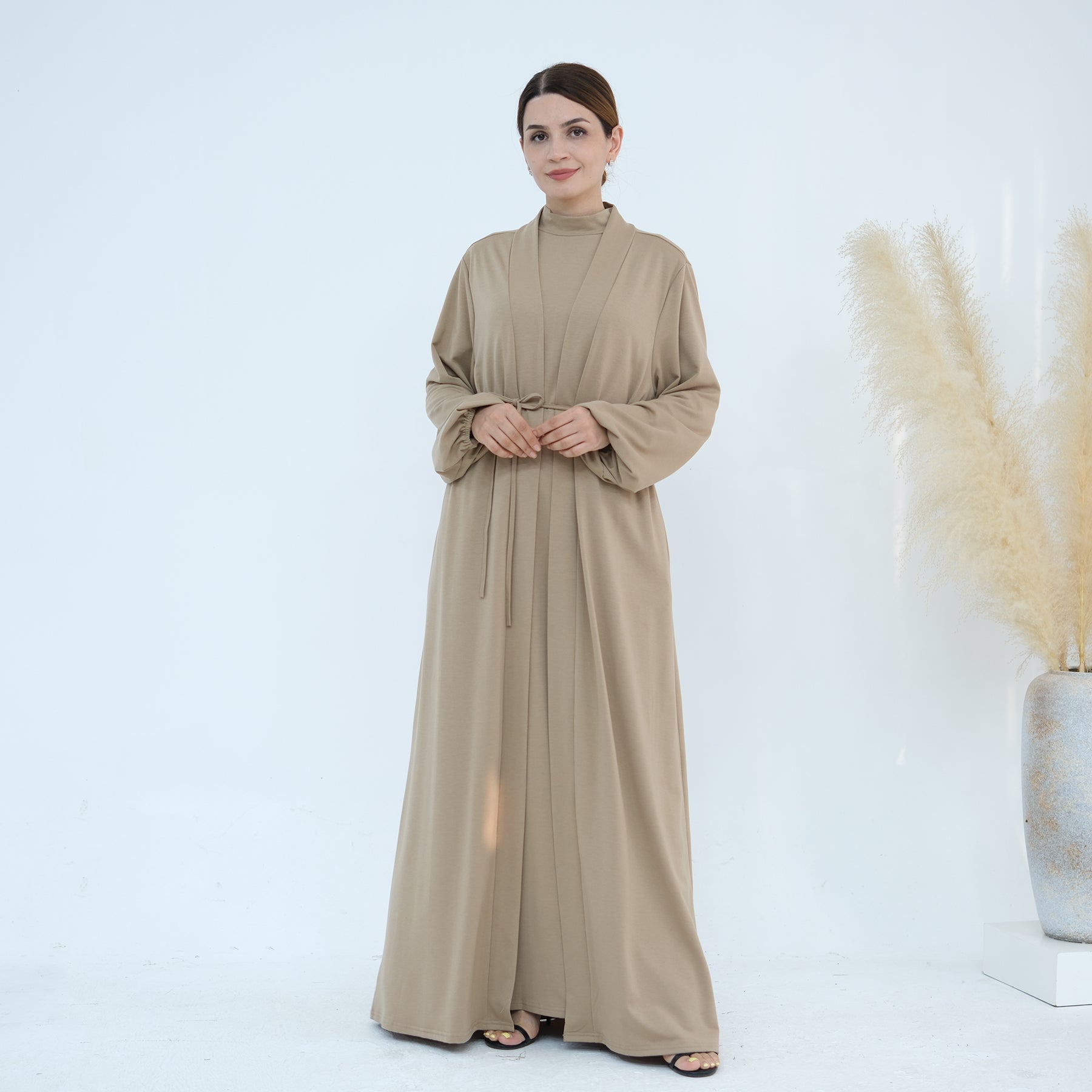 Jojo 3-Piece Modal Abaya Set in Beige - Premium Comfort Prayer Dress for Women - Perfect for Ramadan, Eid & Islamic Occasions