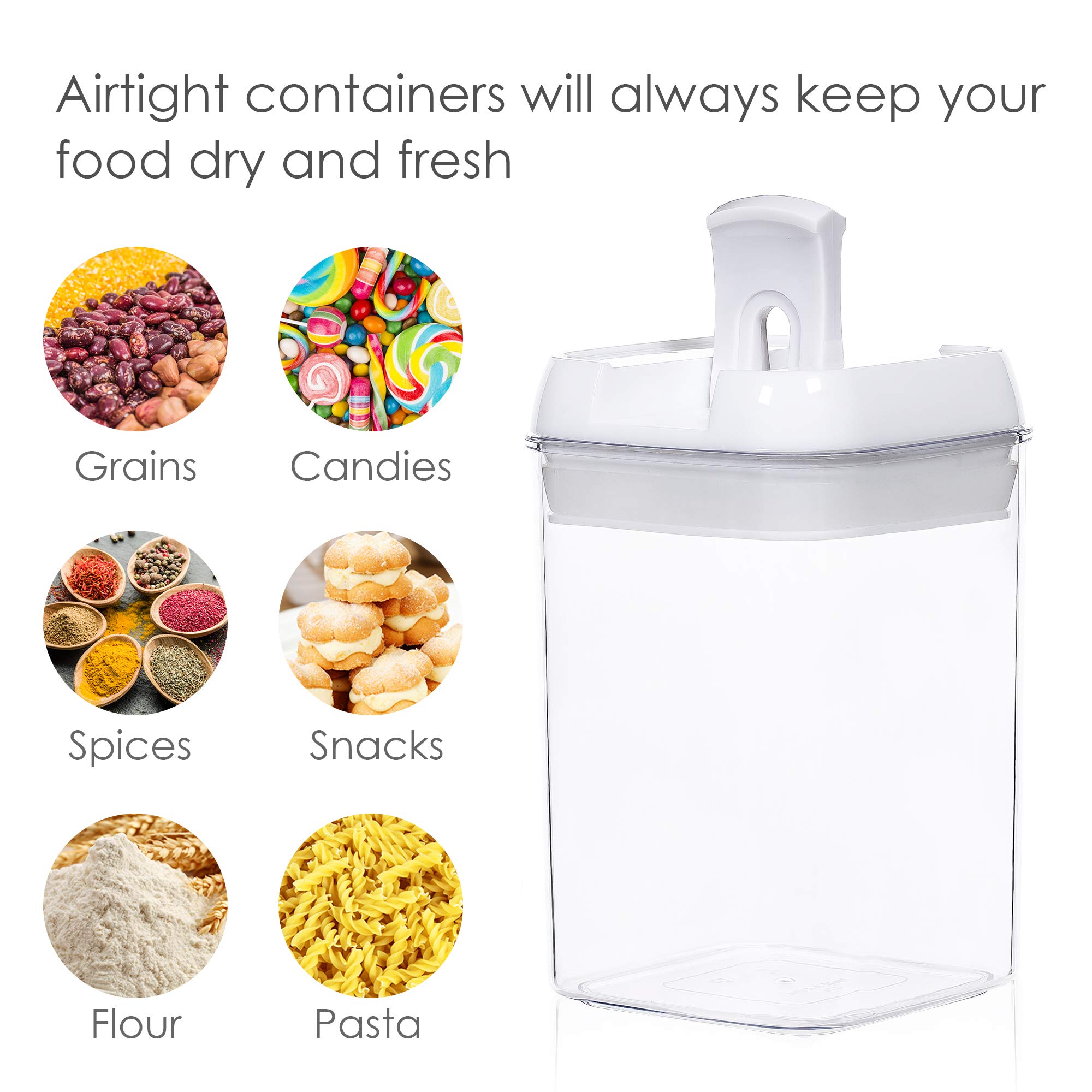 Vtopmart 7-Piece Airtight Food Storage Containers Set - BPA Free Plastic Kitchen Canisters with Locking Lids for Cereal, Flour, Sugar & Dry Goods - Pantry Organization with 24 Labels (White) - Perfect for Meal Prep, Baking Supplies & Bulk Food Storage
